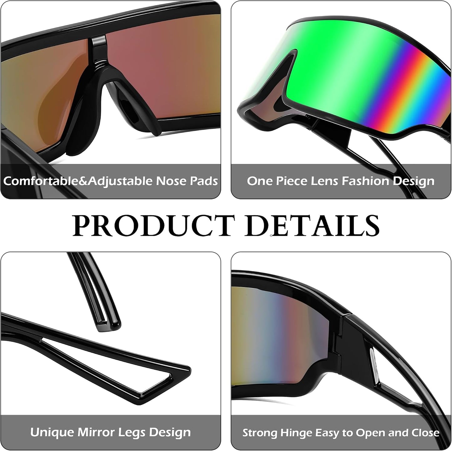 商品图片 19 | B0D3PKKSD9 | FEISEDY Trendy Futuristic Wrap Sunglasses Flat Top Mirrored One Piece Lens Reflective Sun Glasses for Women Men B0161