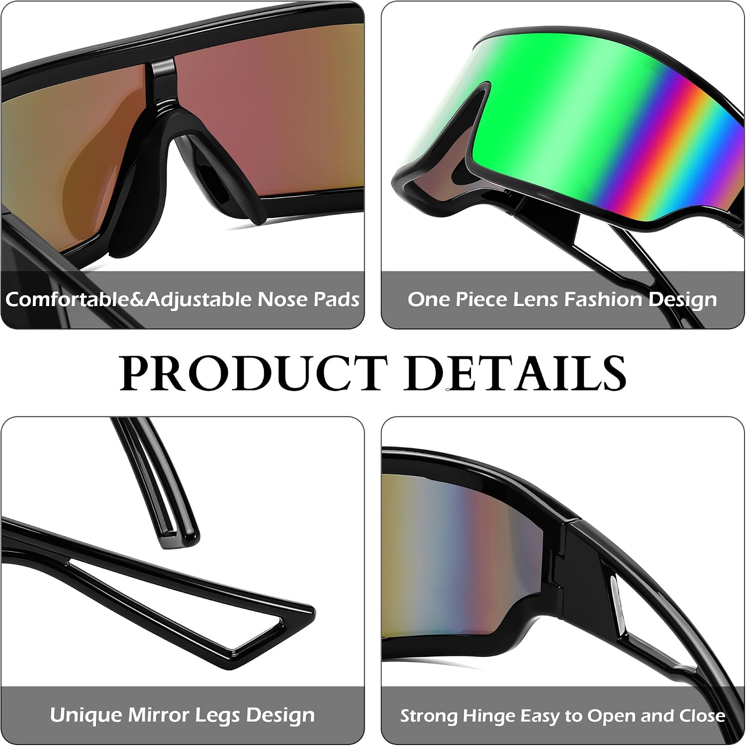 商品图片 19 | B0D3PKKSD9 | FEISEDY Trendy Futuristic Wrap Sunglasses Flat Top Mirrored One Piece Lens Reflective Sun Glasses for Women Men B0161