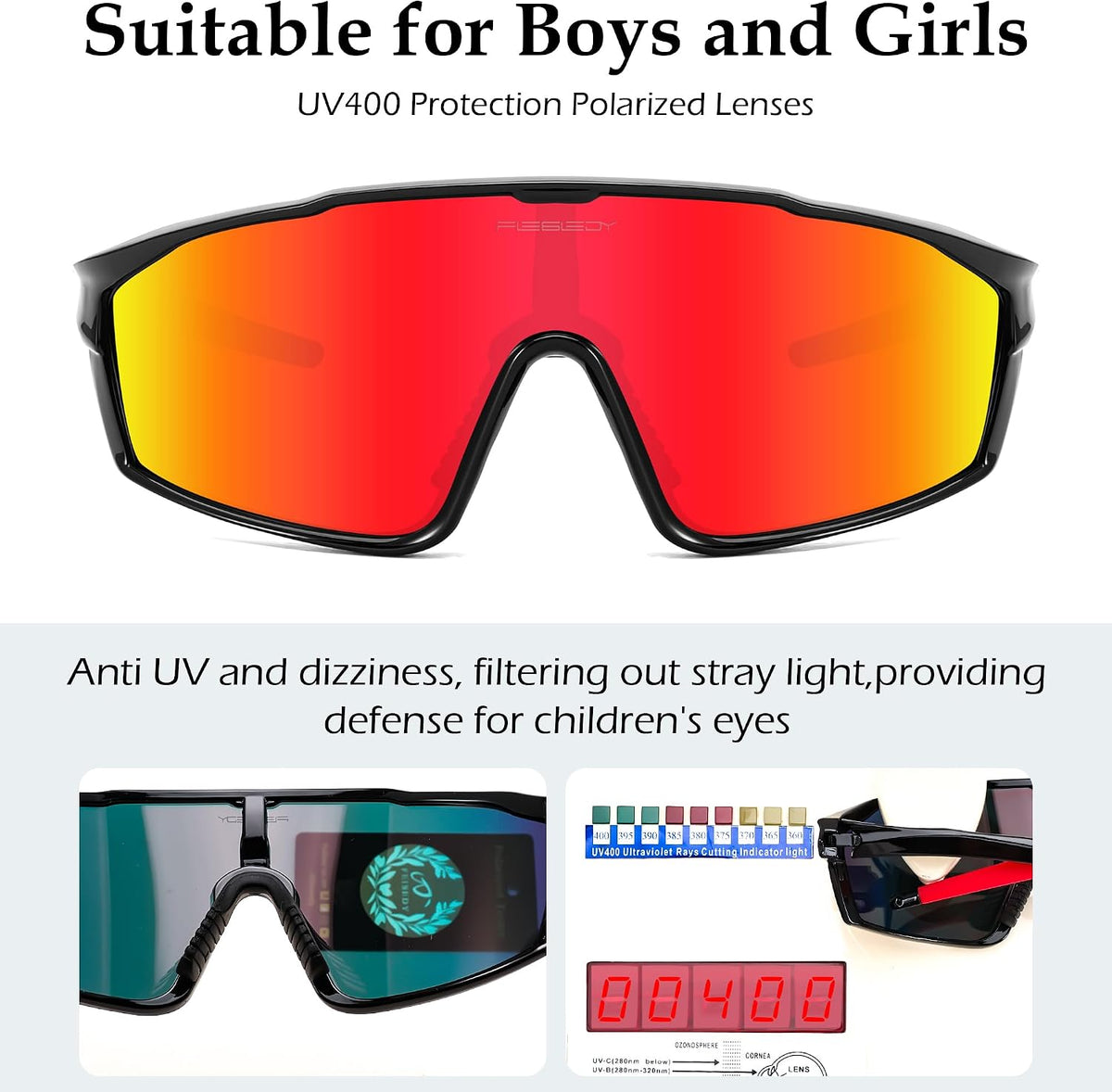 ÉÌƷͼƬ 12 | B0DFLMHFF6 | FEISEDY Kids Teens Baseball Polarized Sunglasses Lightweight TR90 Frame UV400 Sports Cycling Shades for Boys Girls B0186