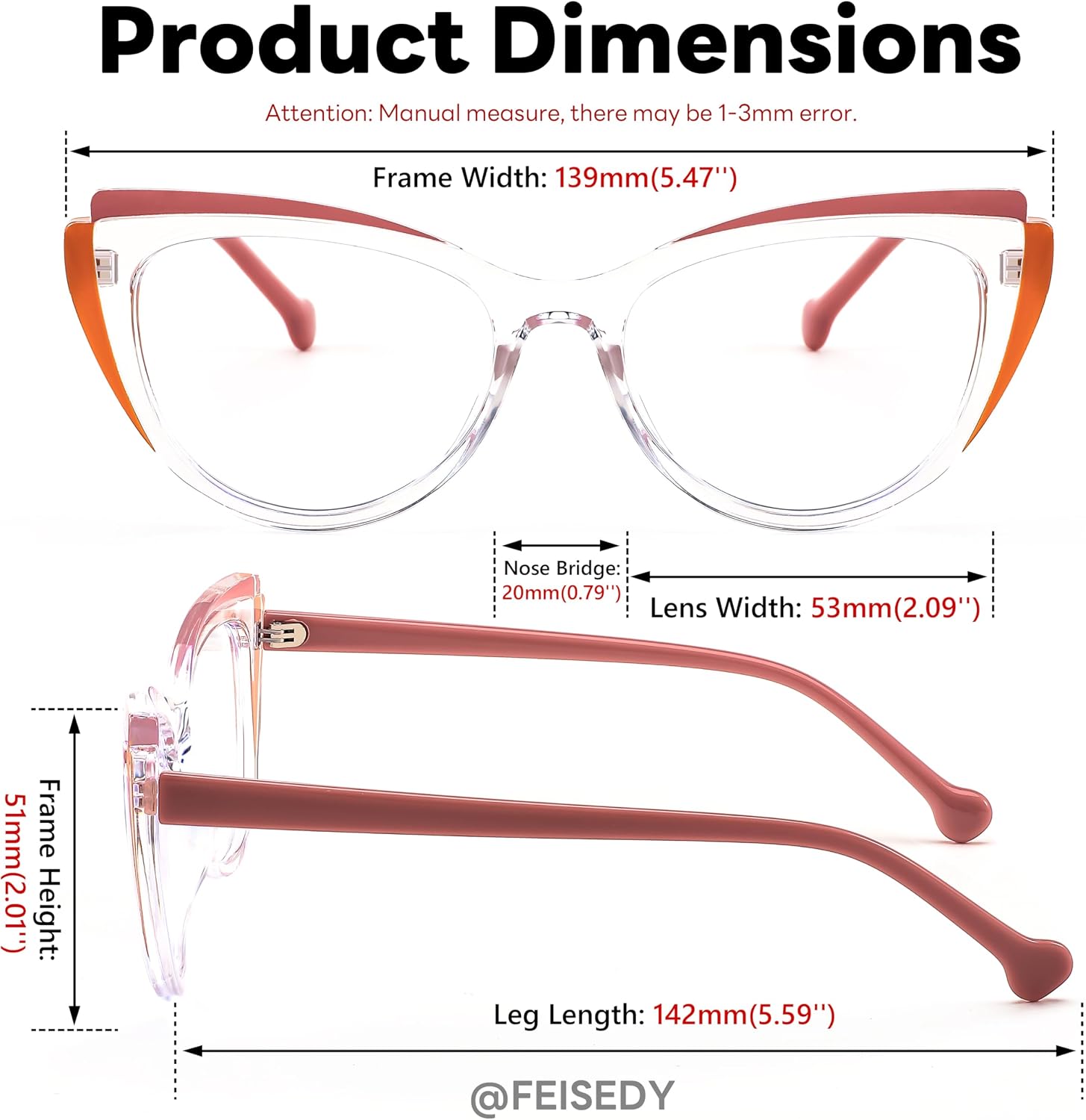 商品图片 20 | B0CGNLZQFZ | FEISEDY Women Cateye Blue Light Blocking Glasses Fake Nerd Clear Computer Eyewear TR Fashion Frame B0040