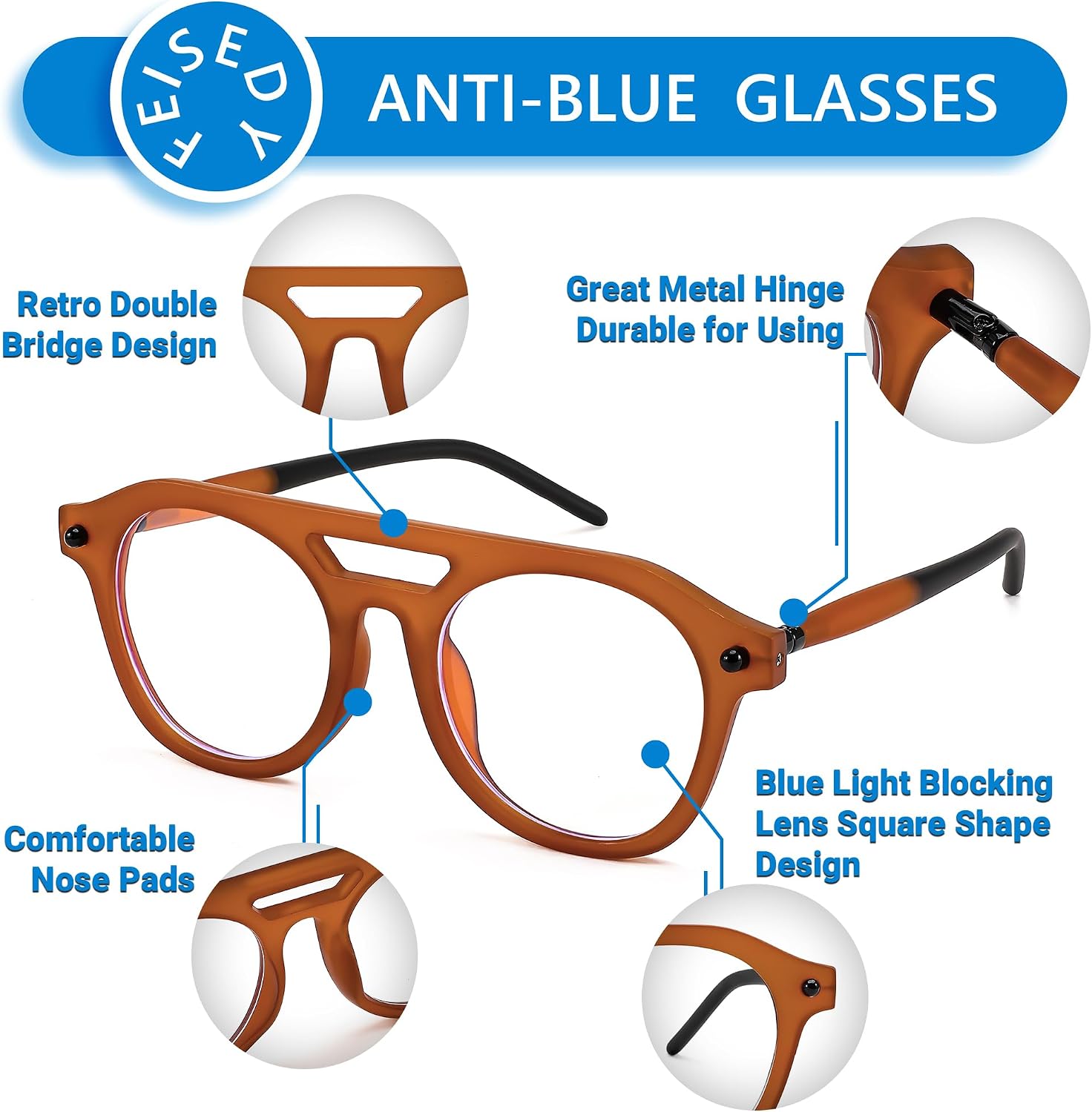 商品图片 12 | B0CJMDW1B6 | FEISEDY 70s Aviator Blue Light Blocking Glasses Square Pilot Frame Anti Glare Computer Glasses Women Men B0052