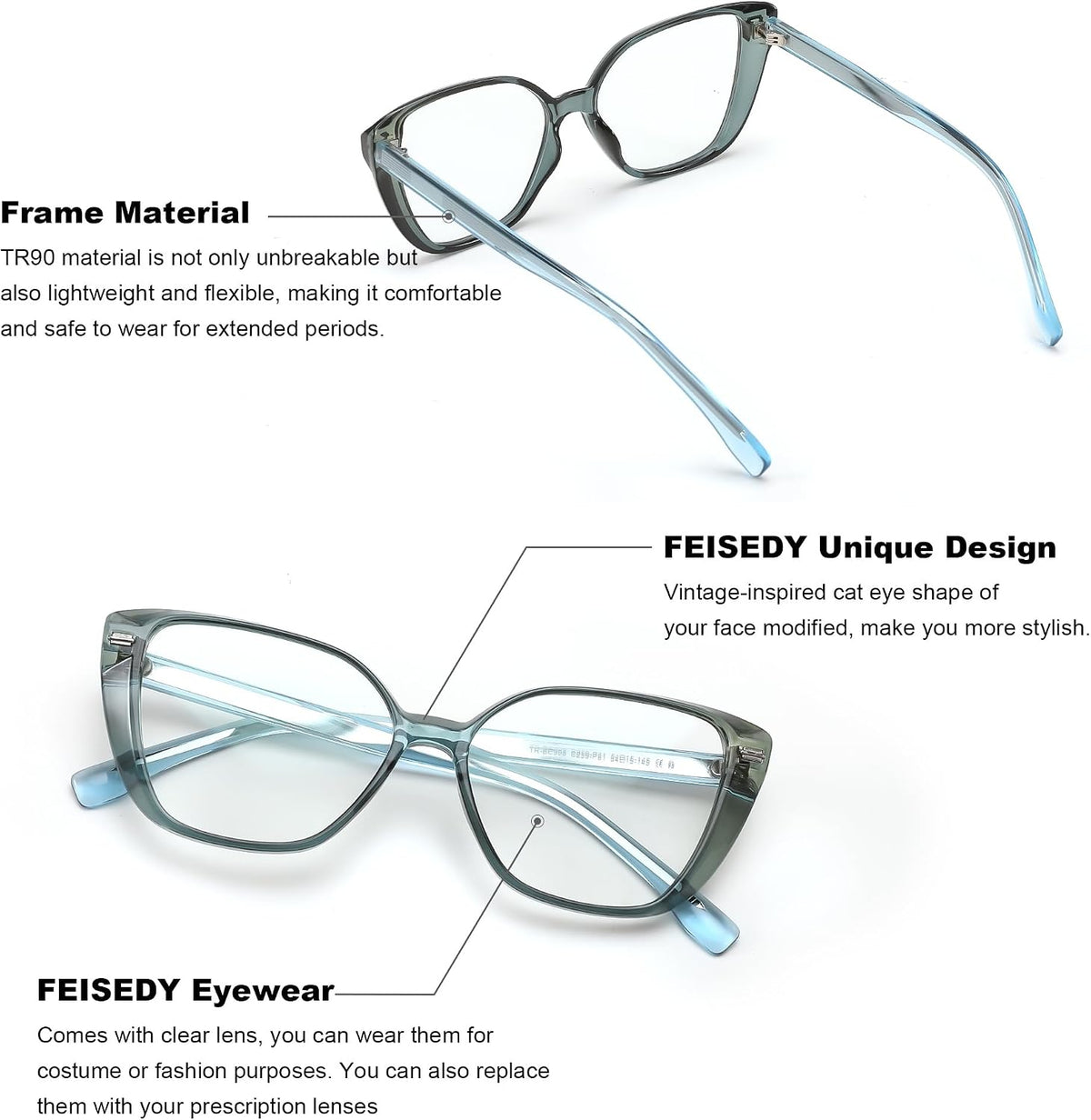 ÉÌƷͼƬ 4 | B0CTQL71PM | FEISEDY Cat Eye Blue Light Glasses for Women Anti Glare Eyestrain Computer Game Glasse B0123
