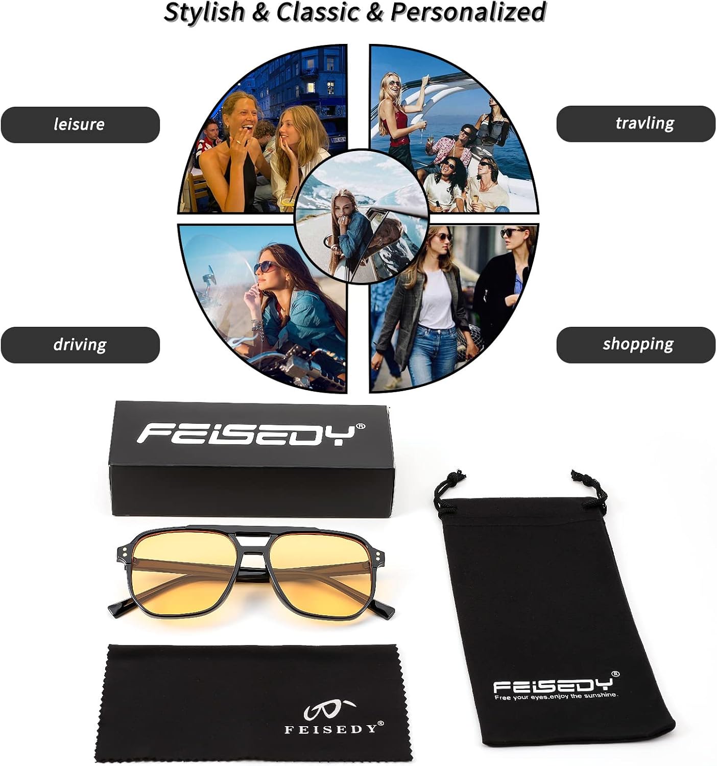 商品图片 52 | B09J8999GR | FEISEDY Retro Square Aviator Sunglasses Women Men 70s Vintage Trendy Plastic Frame Sun Glasses B2835