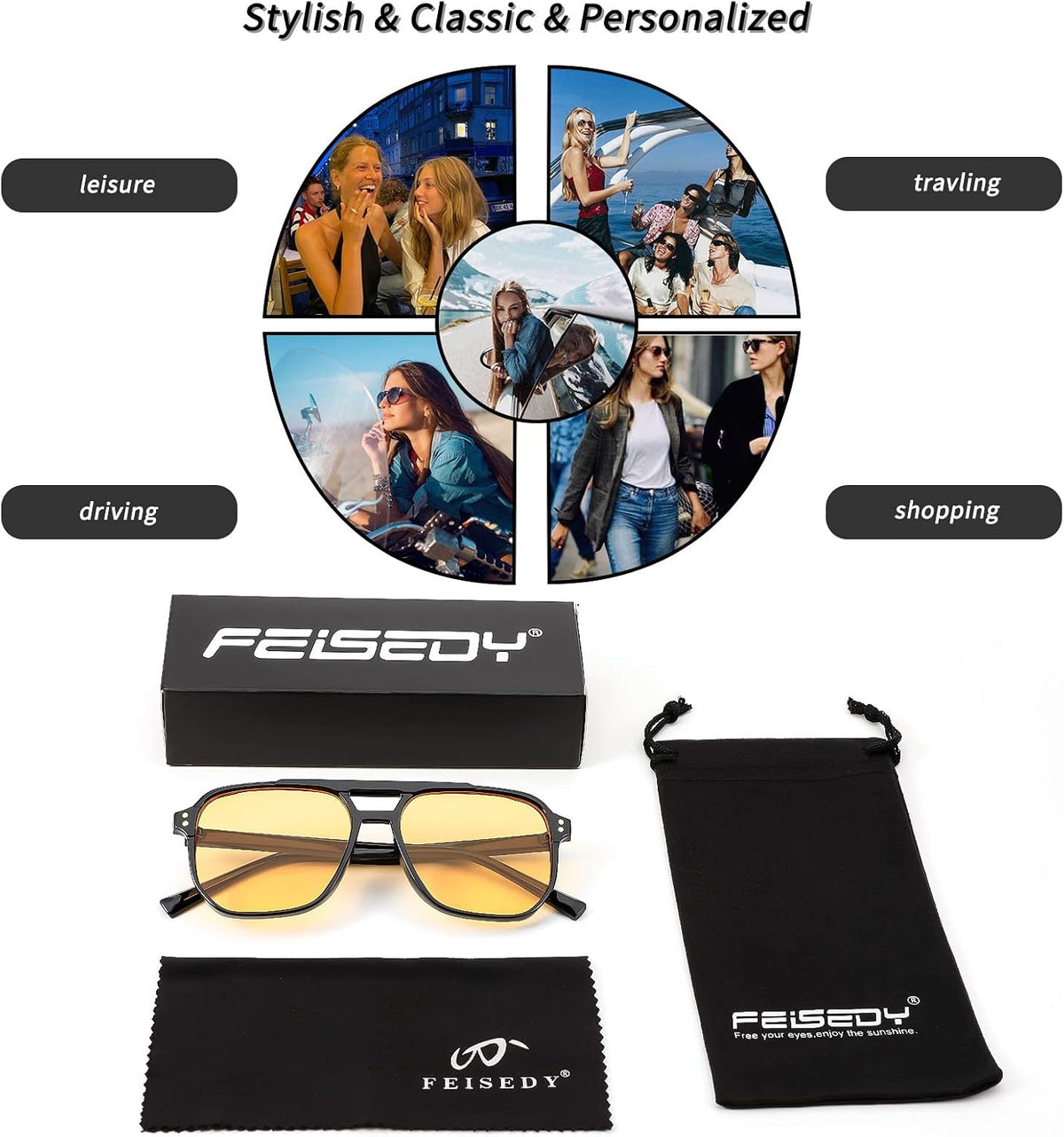 商品图片 52 | B09J8999GR | FEISEDY Retro Square Aviator Sunglasses Women Men 70s Vintage Trendy Plastic Frame Sun Glasses B2835