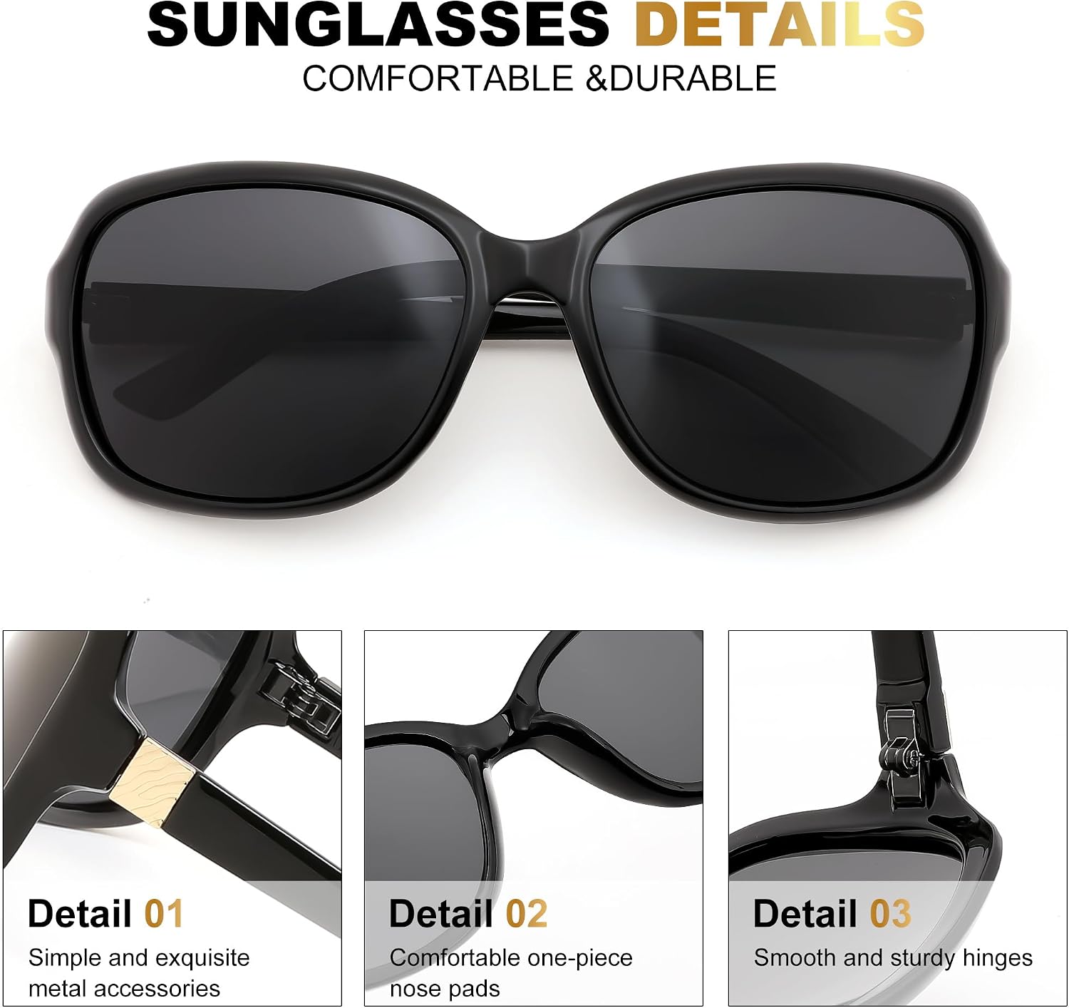 商品图片 4 | B0FZKDK786 | FEISEDY Polarized Sunglasses for Women Classic Vintage UV400 Shade | Trendy Square Wraparound Ladies Sun Glasses B0309