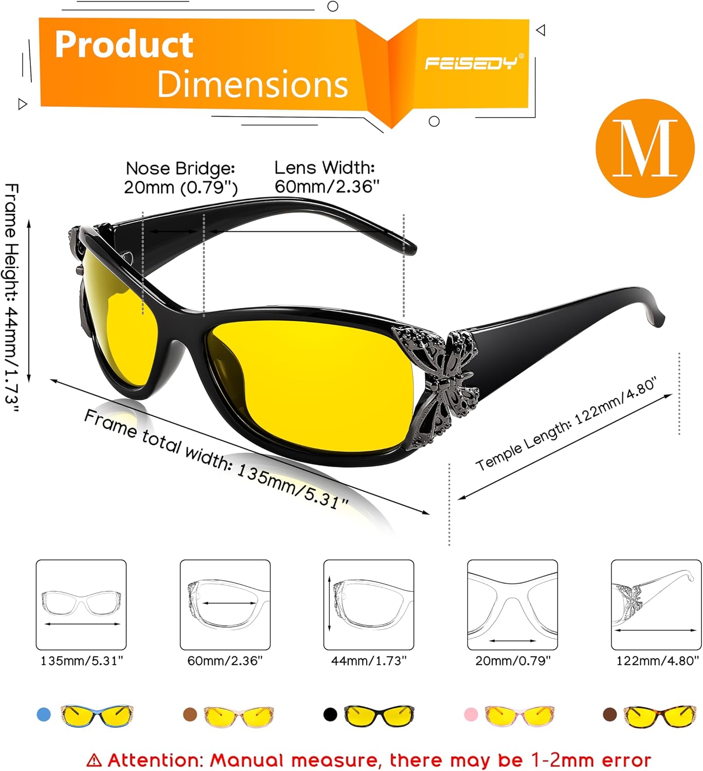 商品图片 76 | B081YY5RM3 | FEISEDY Classic Womens Night Glasses Driving Anti Glare Wrap Around Yellow Sunglasses B2548
