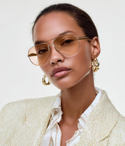 ÉÌƷͼƬ 40 | B0FKML2SSC | FEISEDY Oversized Aviator Sunglasses Women Men - Retro Gold Metal Chunky Frame, UV400 for Driving & Daily Wear B0311