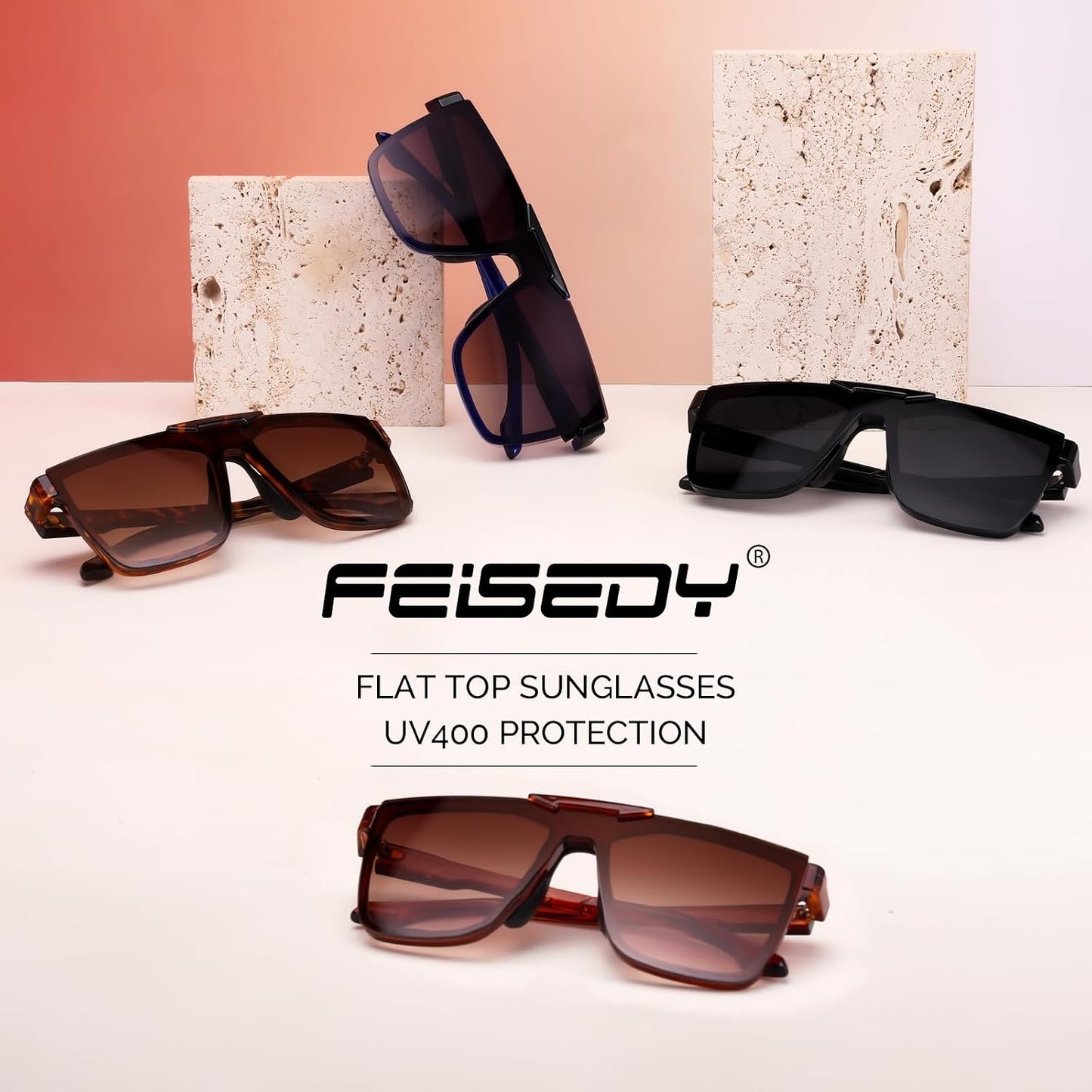 商品图片 7 | B0D9H98G6Y | FEISEDY Fashion Sunglasses Womens Men Flat Top Square Trendy Visor Shades UV400 B0211