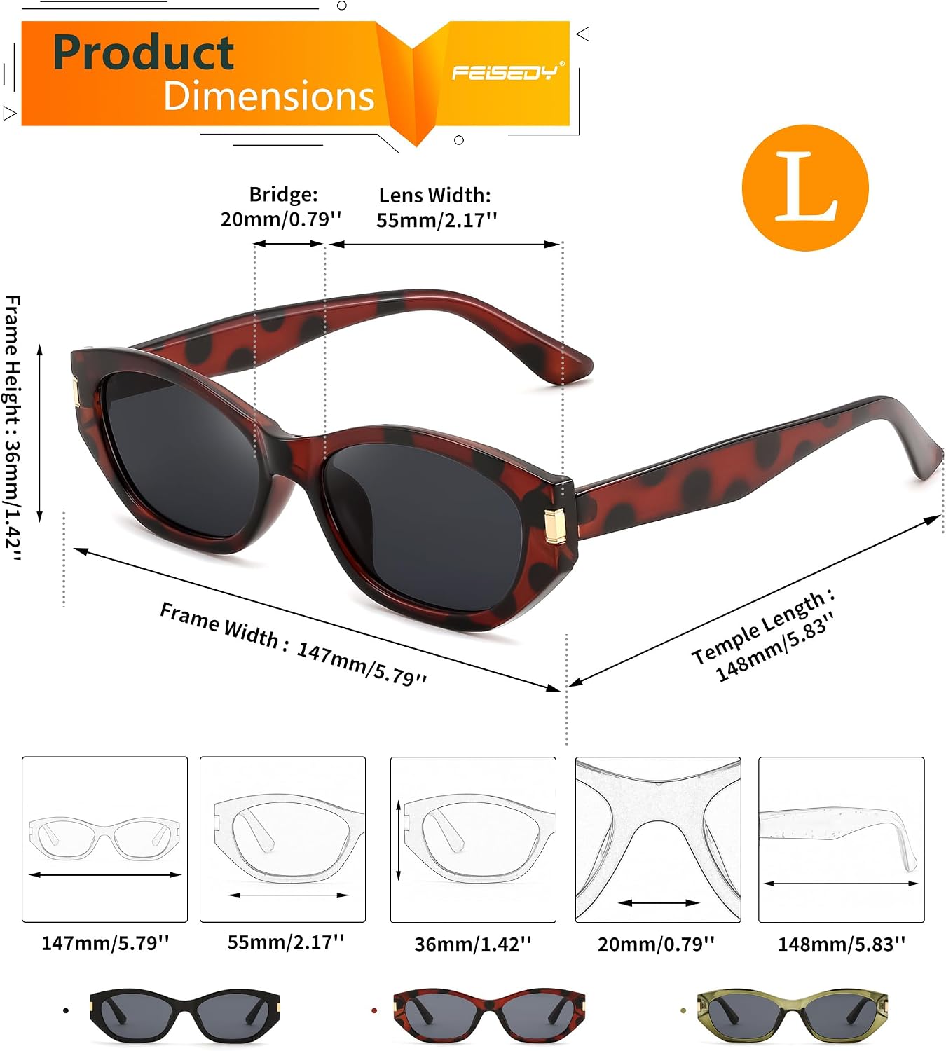 商品图片 20 | B0GV7G6XL2 | FEISEDY Retro Cat Eye Sunglasses for Women Trendy Shades Chunky Frame B0418