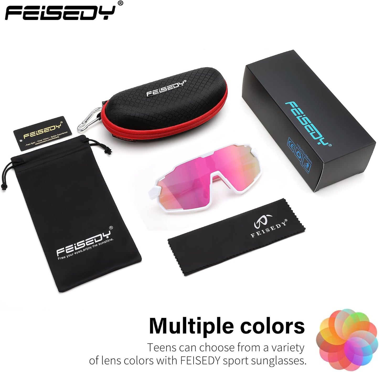 商品图片 13 | B0D6XZ67Q2 | FEISEDY Kids Teens Baseball Polarized Sunglasses Lightweight Frame UV400 Sports Cycling Shades for Boys Girls B0190