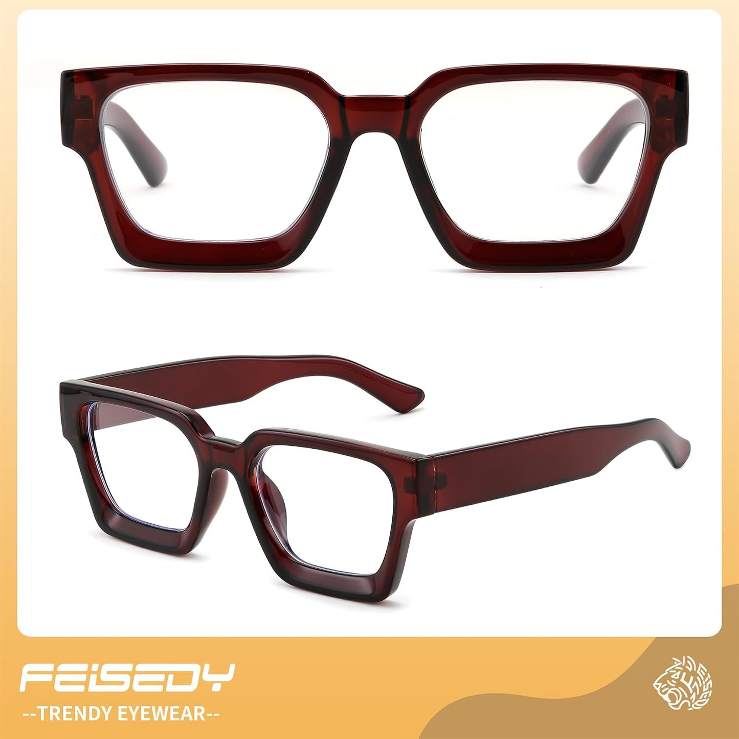 商品图片 10 | B0DXDYMMPM | FEISEDY Retro Blue Light Blocking Glasses for Women Men 90s Classic Rectangle Frame Thick Chic Computer Eyeglasses B2383R