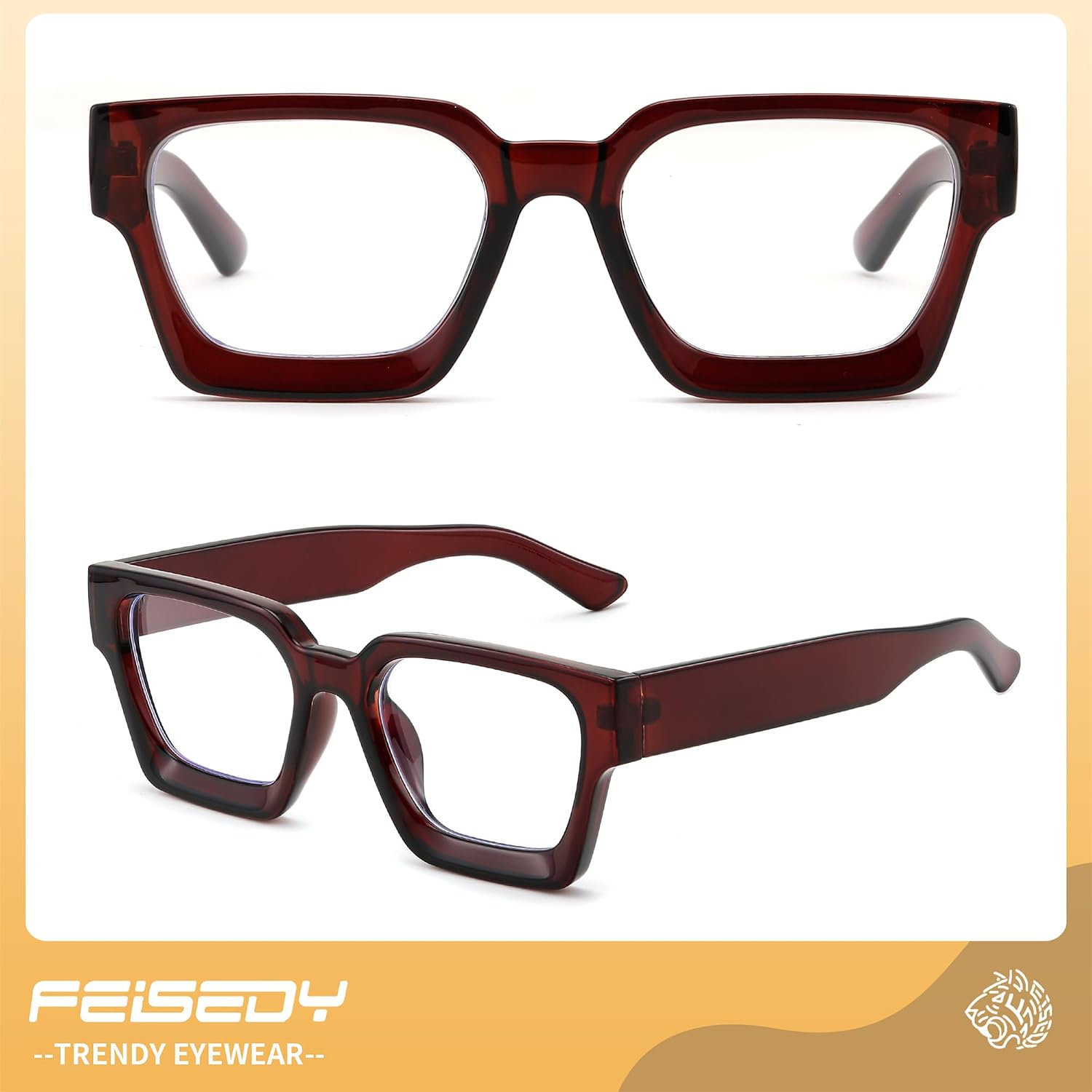 商品图片 10 | B0DXDYMMPM | FEISEDY Retro Blue Light Blocking Glasses for Women Men 90s Classic Rectangle Frame Thick Chic Computer Eyeglasses B2383R