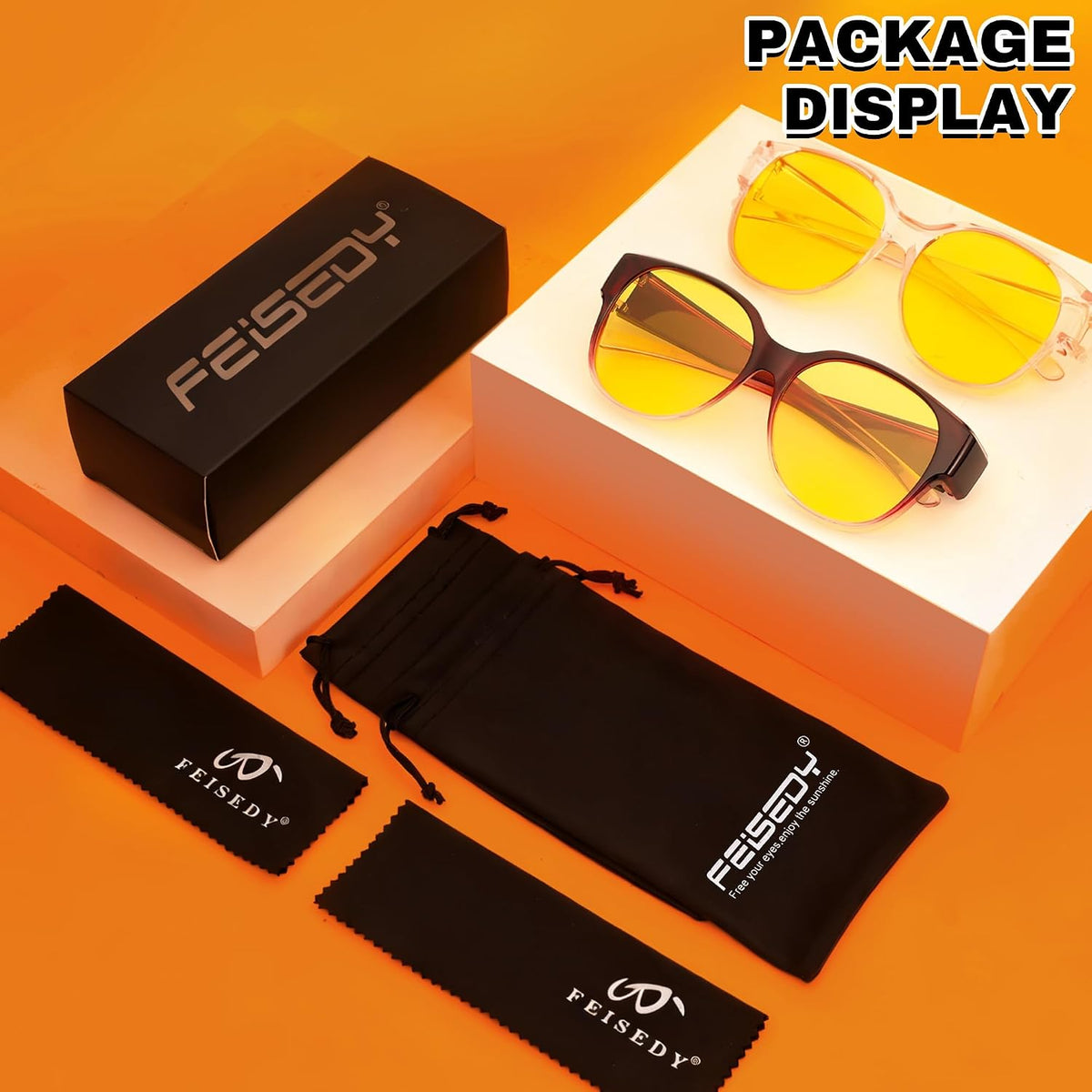 ÉÌƷͼƬ 37 | B0FX4NQCGM | FEISEDY 2Pack Night Driving Glasses Over Glasses with Yellow Lenses Fit Over Polarized Nighttime Sunglasses B0331