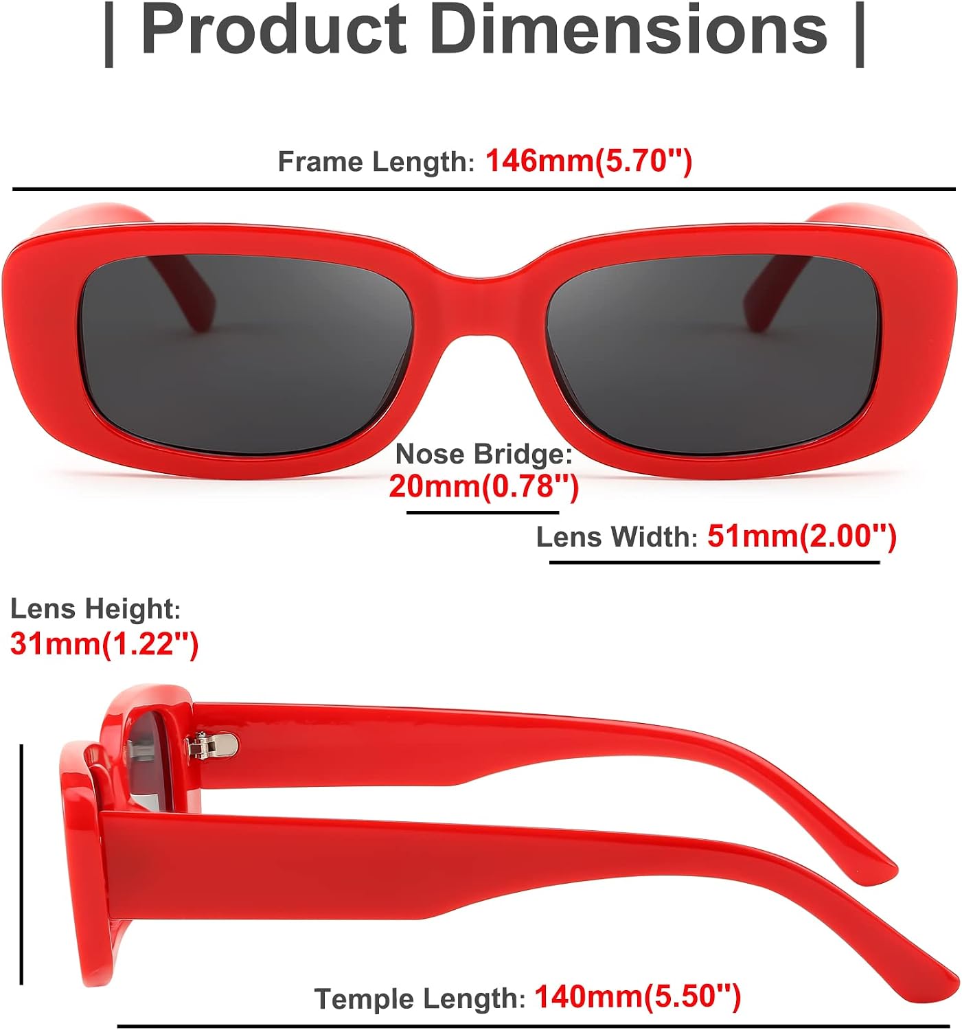 商品图片 4 | B09XM65NG6 | FEISEDY 2PACK Rectangle Retro Sunglasses 90s Chunky Small Cool Square Glasses B7039-F2