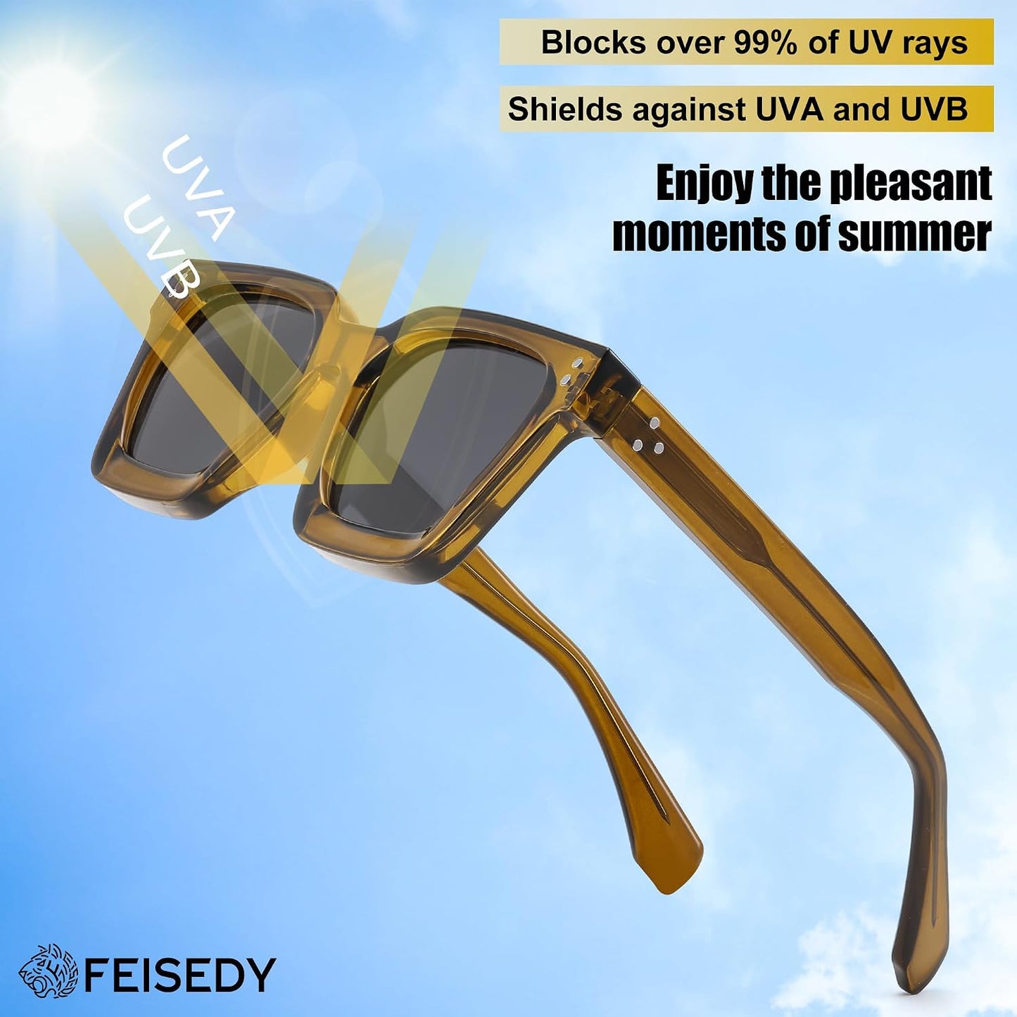 商品图片 12 | B0C9J9VMJL | FEISEDY Sunglasses Men Women Polarized, Chunky Square Thick Frame, Rectangle UV400 Shade Sun Glasses B2396