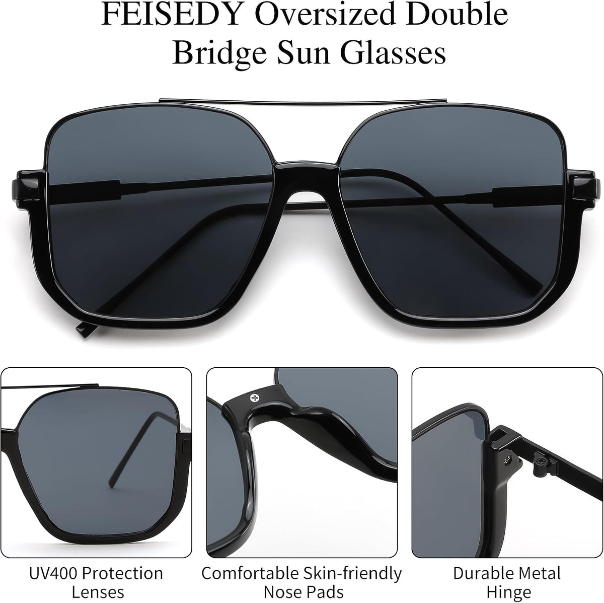 ÉÌƷͼƬ 12 | B0GXYGJLHV | FEISEDY Retro Square Aviator Sunglasses for Women Men Y2K Oversized B0432
