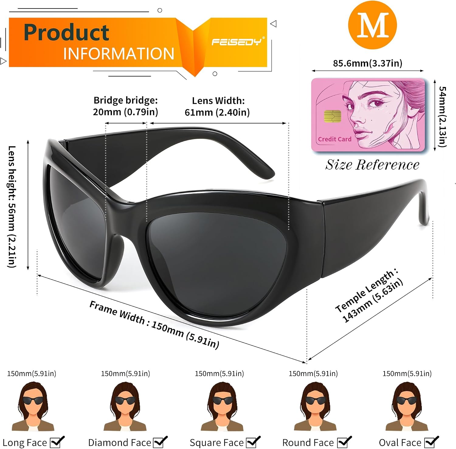 商品图片 7 | B0BQBWYZF6 | FEISEDY Trendy Y2k Sunglasses Women Men Oversized Shield Sunglasses Fashion Wrap Around Futuristic Glasses B2359