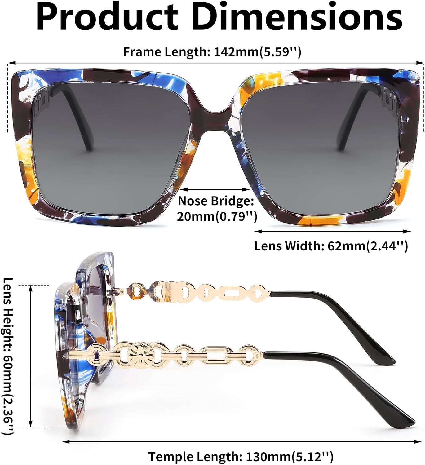 商品图片 55 | B08HVPGJW5 | FEISEDY Sunglasses Womens Trendy, Oversized Square Shades, Pearl Inlay Cat Eye Frame UV400 Protection B2625
