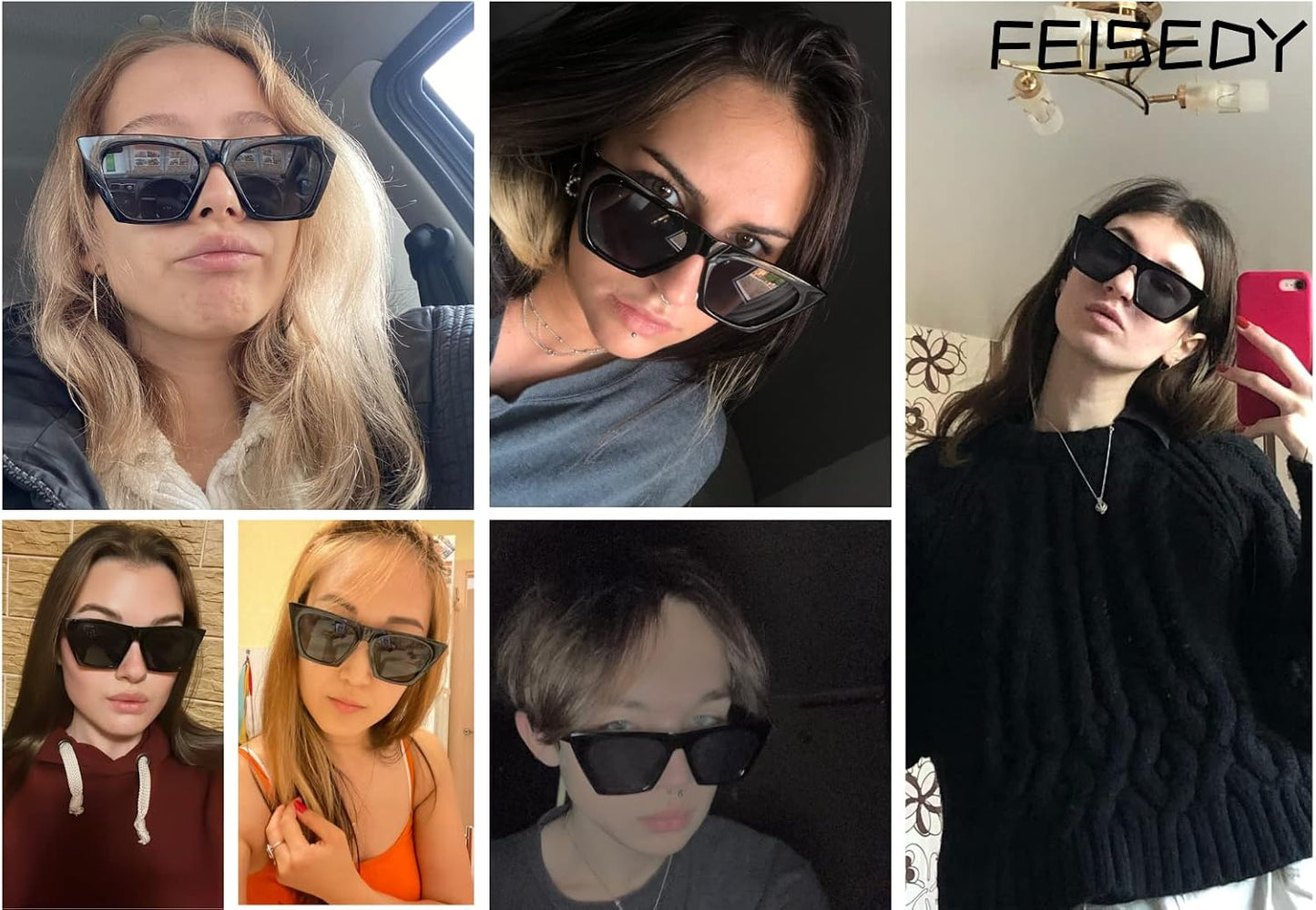 商品图片 29 | B08R8QL6DQ | FEISEDY Vintage Polarized Square Cat Eye Sunglasses Women Trendy Fashion Cateye Polarized Sunglasses B2692