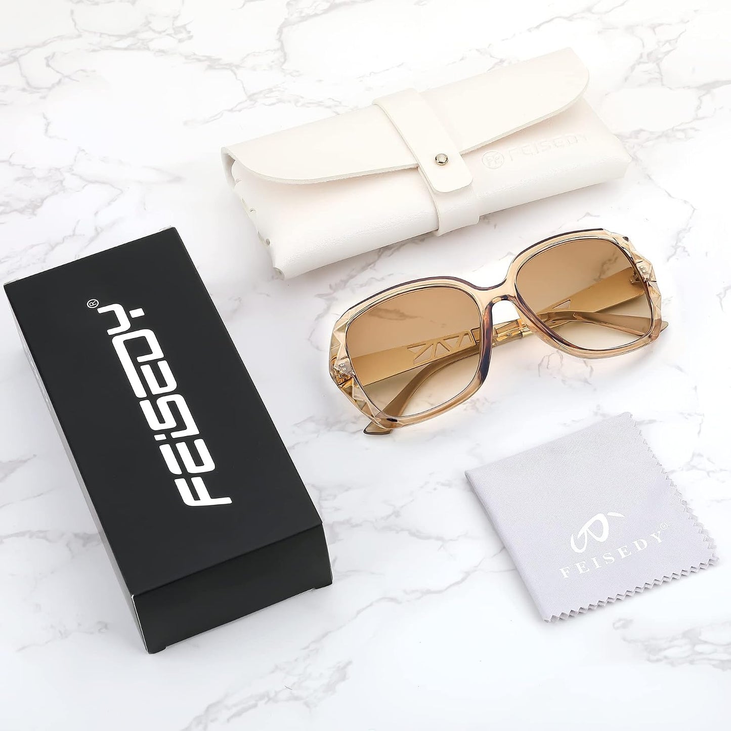 商品图片 8 | B09ZP8KJL4 | FEISEDY Women Square Reading Sunglasses Sparkling Composite Shiny Frame Sun Reader Glasses B2923