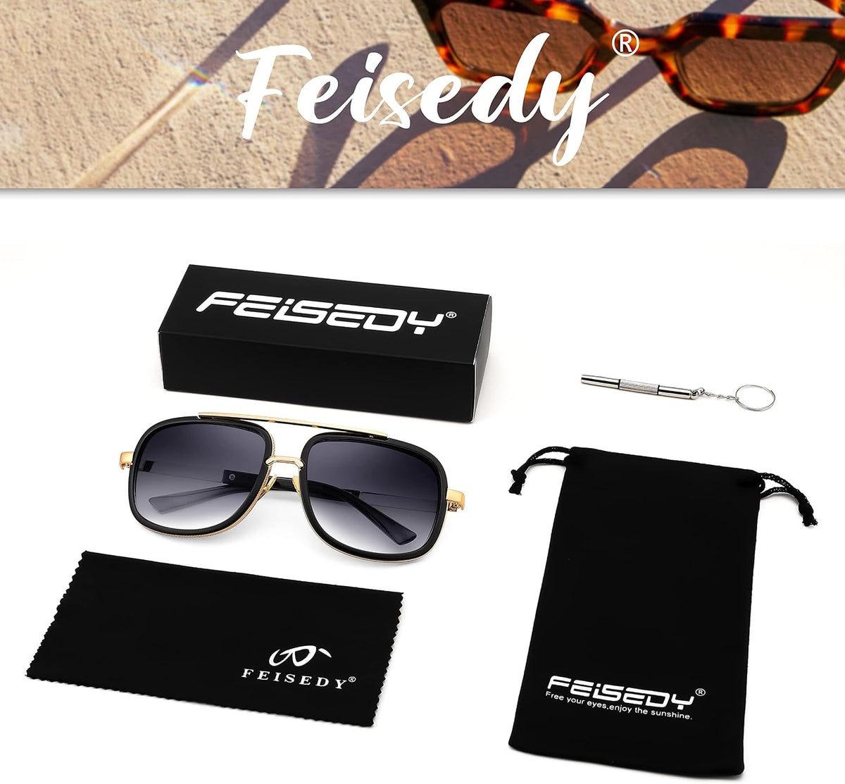 ÉÌƷͼƬ 8 | B0B681YMF5 | FEISEDY Retro Trendy Aviator Sunglasses Women Men Classic Vintage Square Sunglasses 70s Large Metal Shades B2321