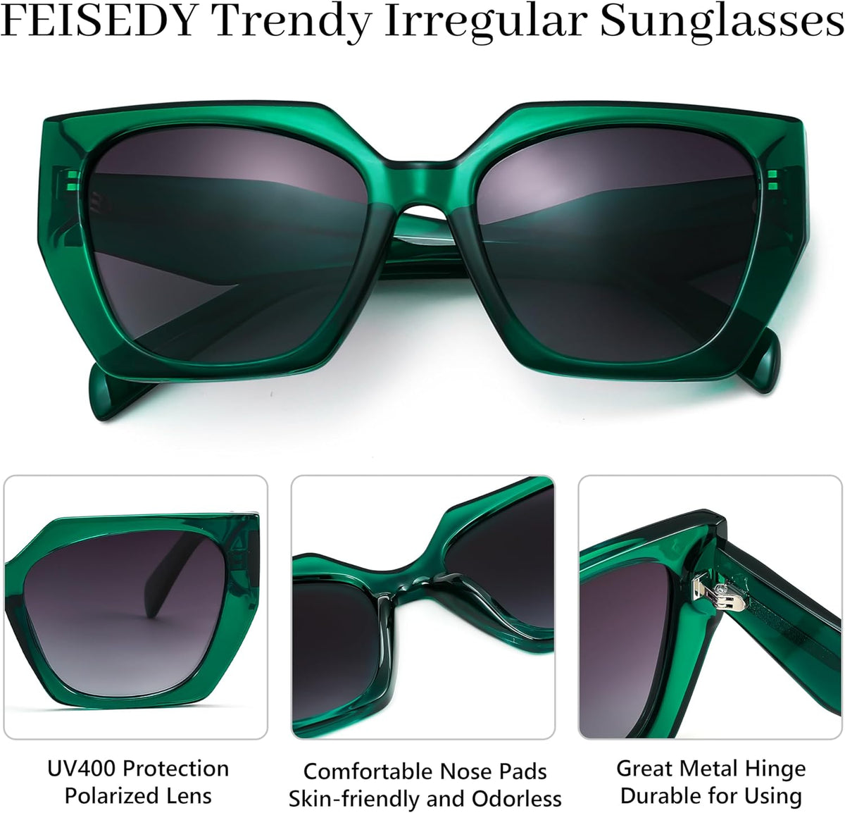 ÉÌƷͼƬ 12 | B0CNCTSQ2Z | FEISEDY Trendy Polarized Sunglasses, Oversized Irregular TR Frame for Women Men, Retro Shades UV400 B0016