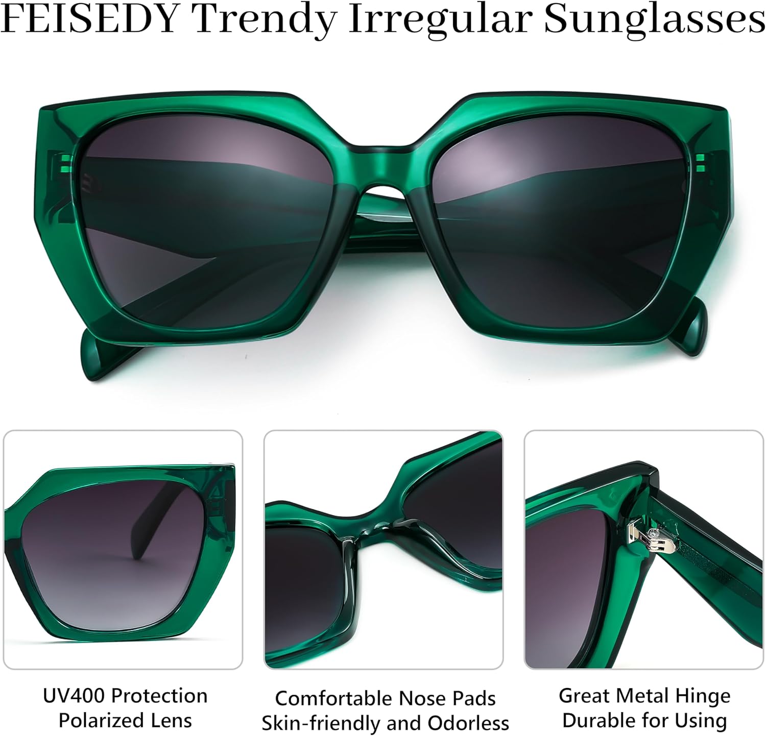 商品图片 12 | B0CNCTSQ2Z | FEISEDY Trendy Polarized Sunglasses, Oversized Irregular TR Frame for Women Men, Retro Shades UV400 B0016