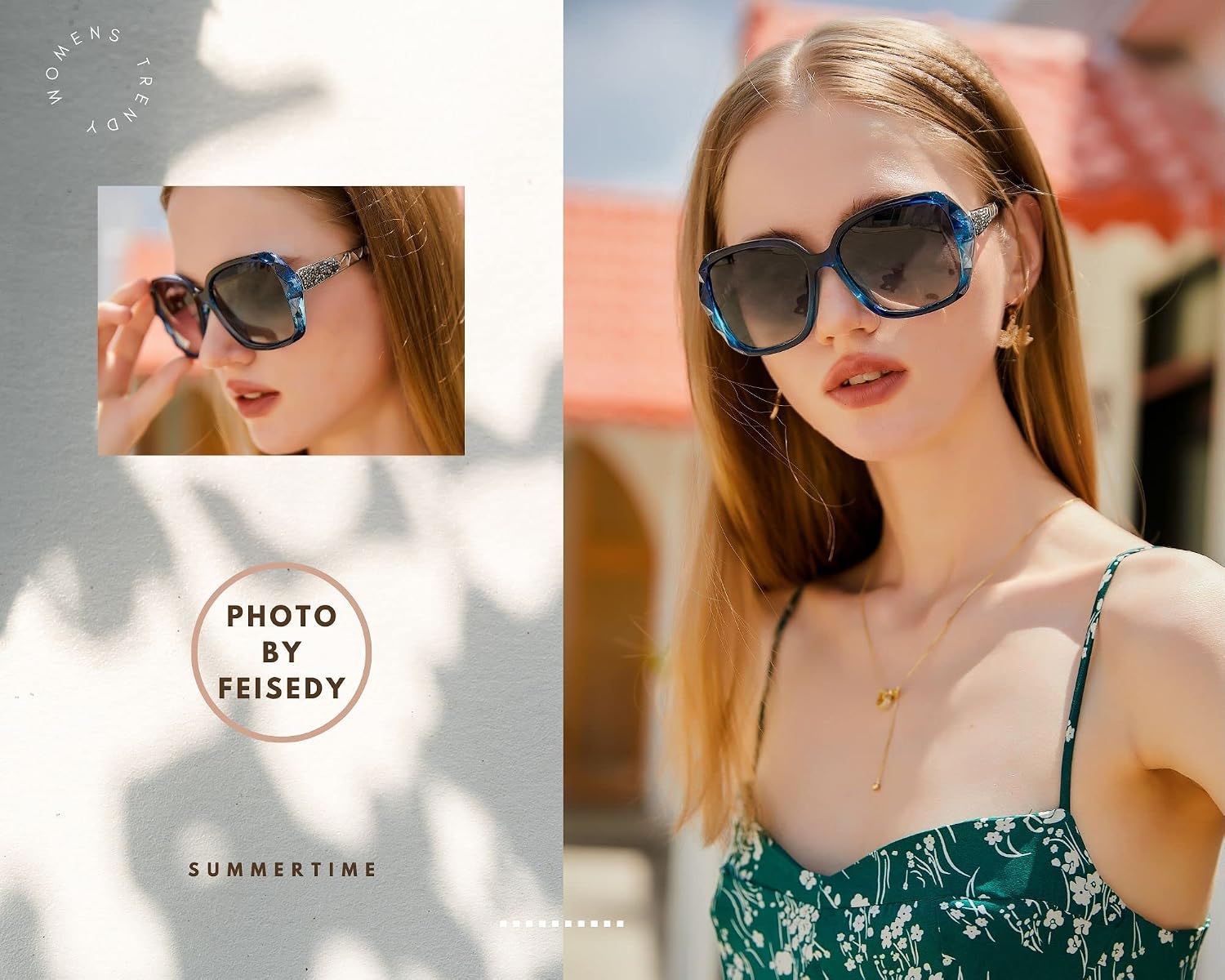 商品图片 2 | B079GT4RXH | FEISEDY Polarized Women Square Sunglasses Sparkling Composite Shiny Frame B2289