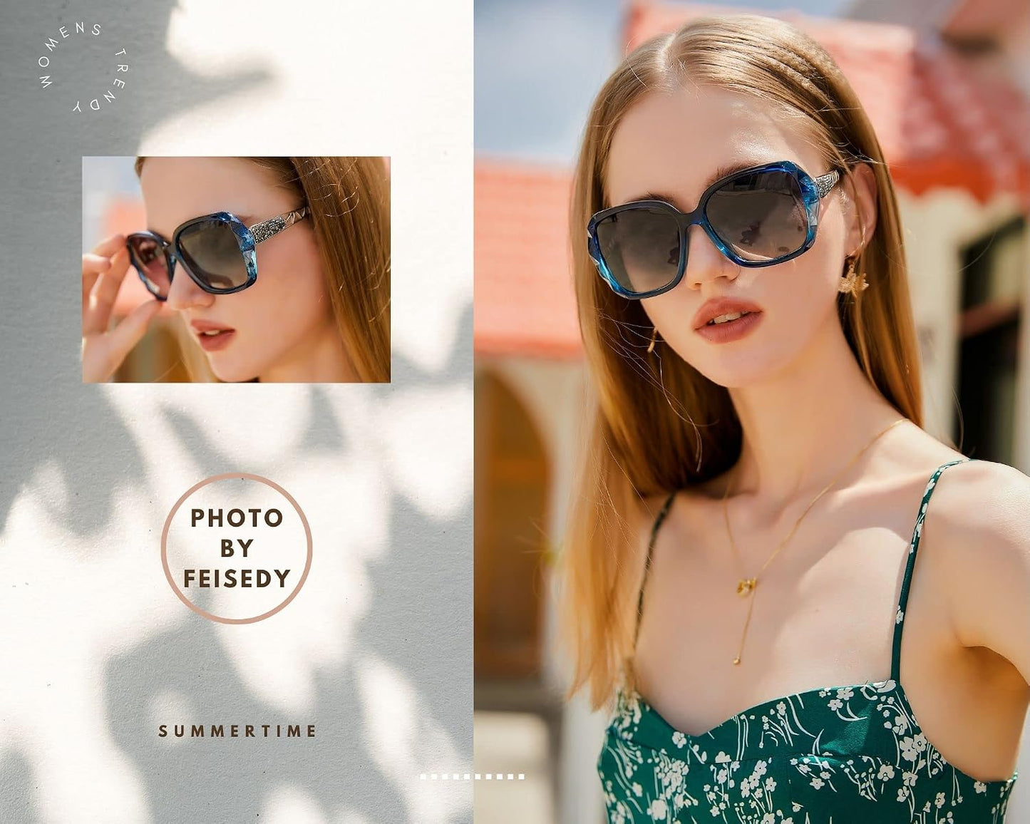 商品图片 2 | B079GT4RXH | FEISEDY Polarized Women Square Sunglasses Sparkling Composite Shiny Frame B2289