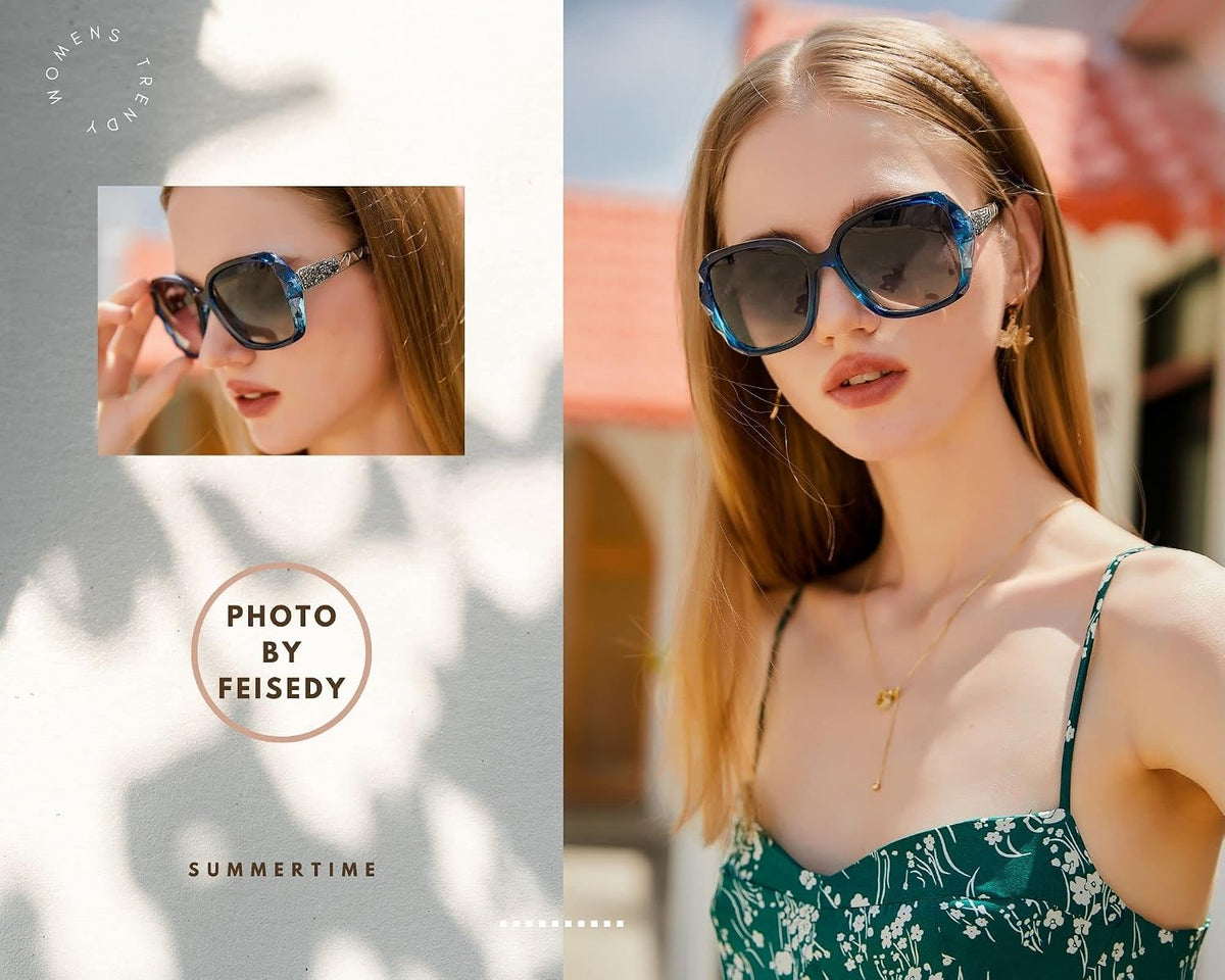 商品图片 2 | B079GT4RXH | FEISEDY Polarized Women Square Sunglasses Sparkling Composite Shiny Frame B2289