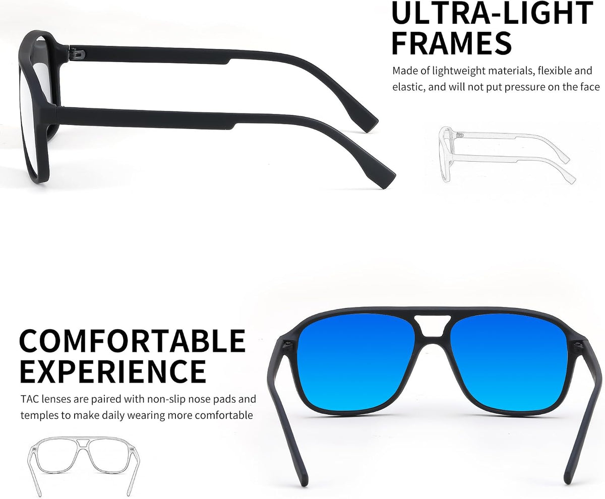 ÉÌƷͼƬ 4 | B0CWTR5T38 | FEISEDY Polarized Aviator Sunglasses for Men Women Lightweight TR Frame Double Bridge Square Pilot Sun Glasses Shades B0120