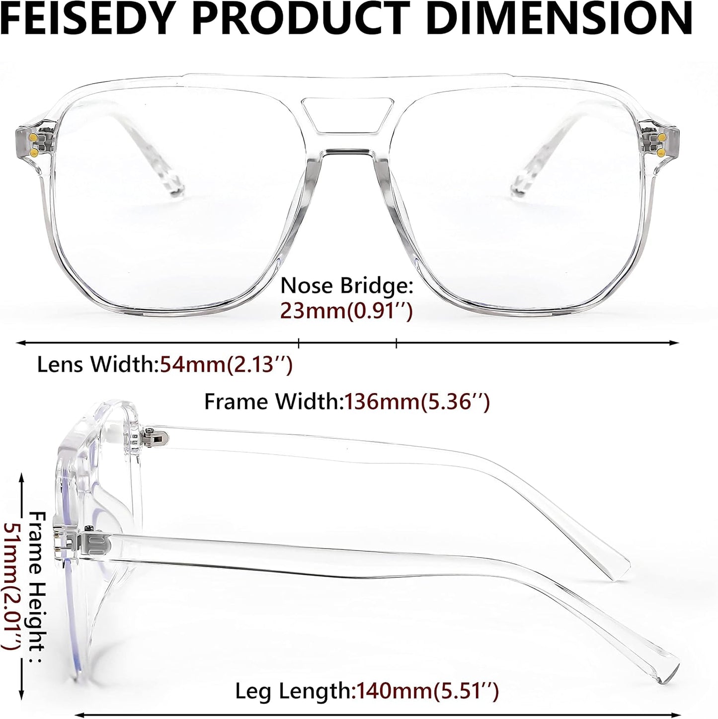 商品图片 35 | B0C6ZZXZ3F | FEISEDY Blue Light Glasses for Women Men Oversized Pilot Lightweight B2866