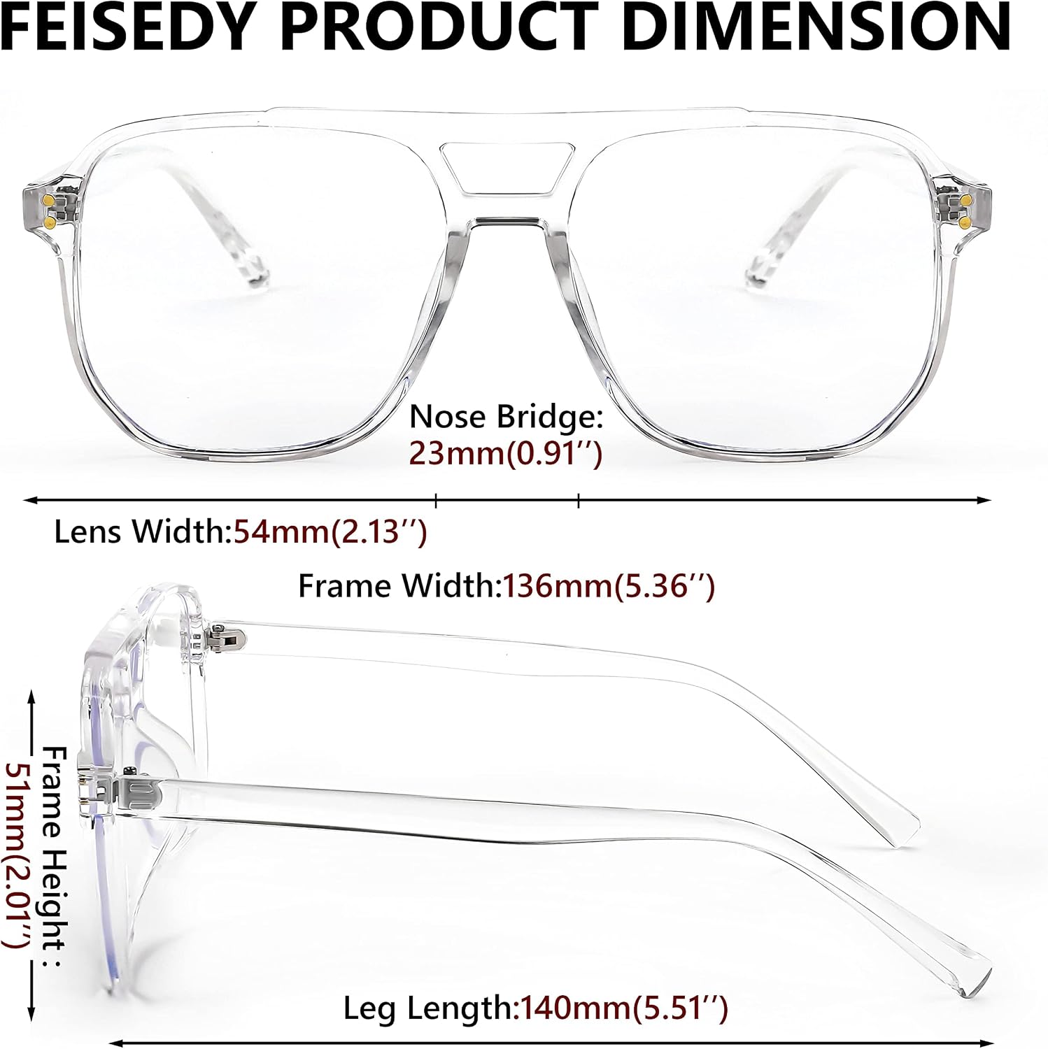 商品图片 35 | B0C6ZZXZ3F | FEISEDY Blue Light Glasses for Women Men Oversized Pilot Lightweight B2866