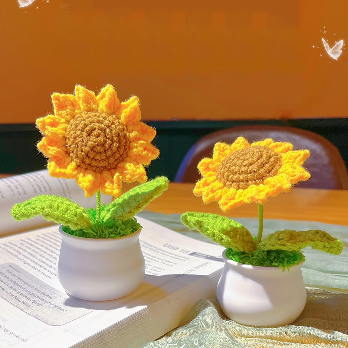 Sunflower | B0DS4VWZMK | Artificial Sunflower Crochet Flowers for Office Desk Decor, Funny Gifts for Women Party Decorations