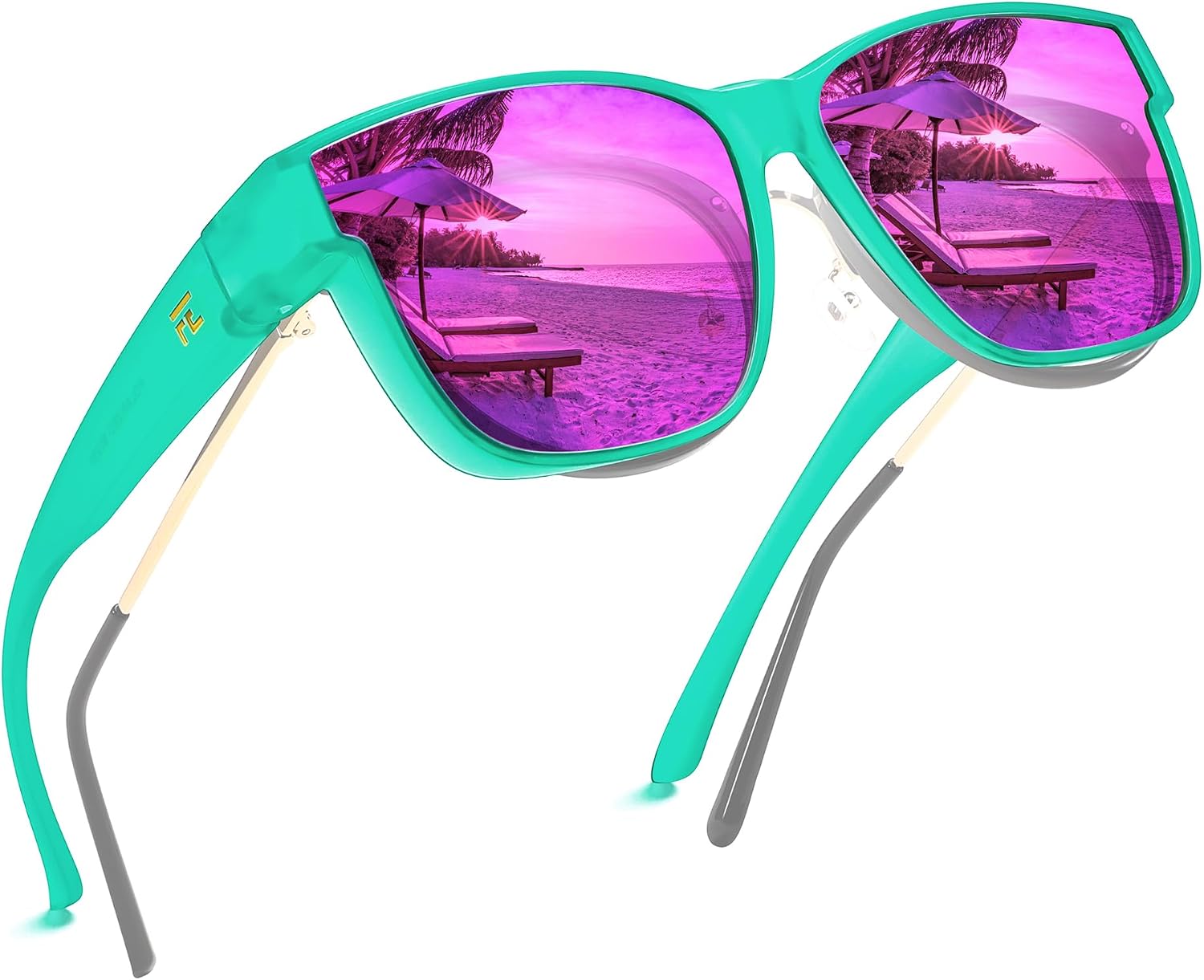 Matte Green Frame - Purple Lens / 60 Millimeters | B0DK2WD7W4 | FEISEDY Fit Over Glasses Polarized Sunglasses Oversized Square UV400 B0250