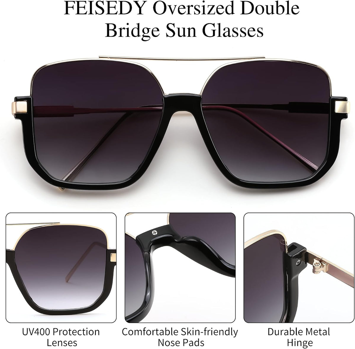 ÉÌƷͼƬ 5 | B0GXYGJLHV | FEISEDY Retro Square Aviator Sunglasses for Women Men Y2K Oversized B0432