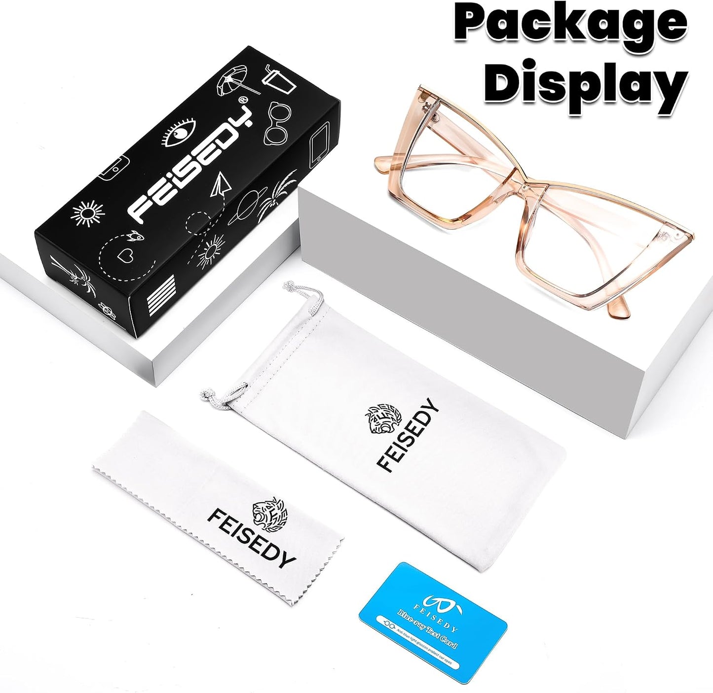 商品图片 15 | B0DGX4KTLX | FEISEDY Fashion Cat Eye Blue Light Blocking Glasses for Women Fake Retro Eyeglasses Oversized Stylish Eyewear Frame B0240