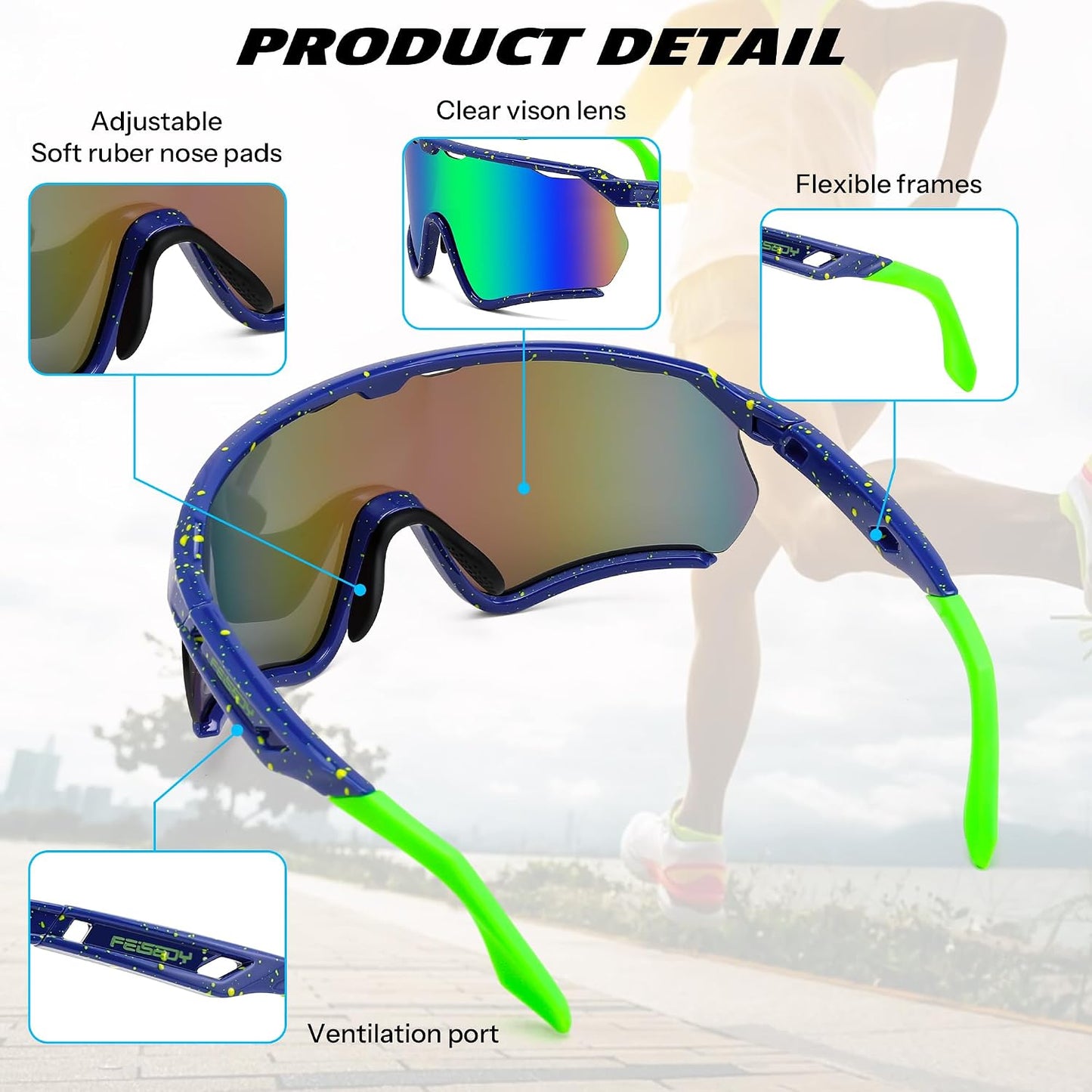 商品图片 27 | B0FL29WPXL | FEISEDY Sports Sunglasses for Men Women Youth Baseball Cycling Running Softball Biking Glasses B0305