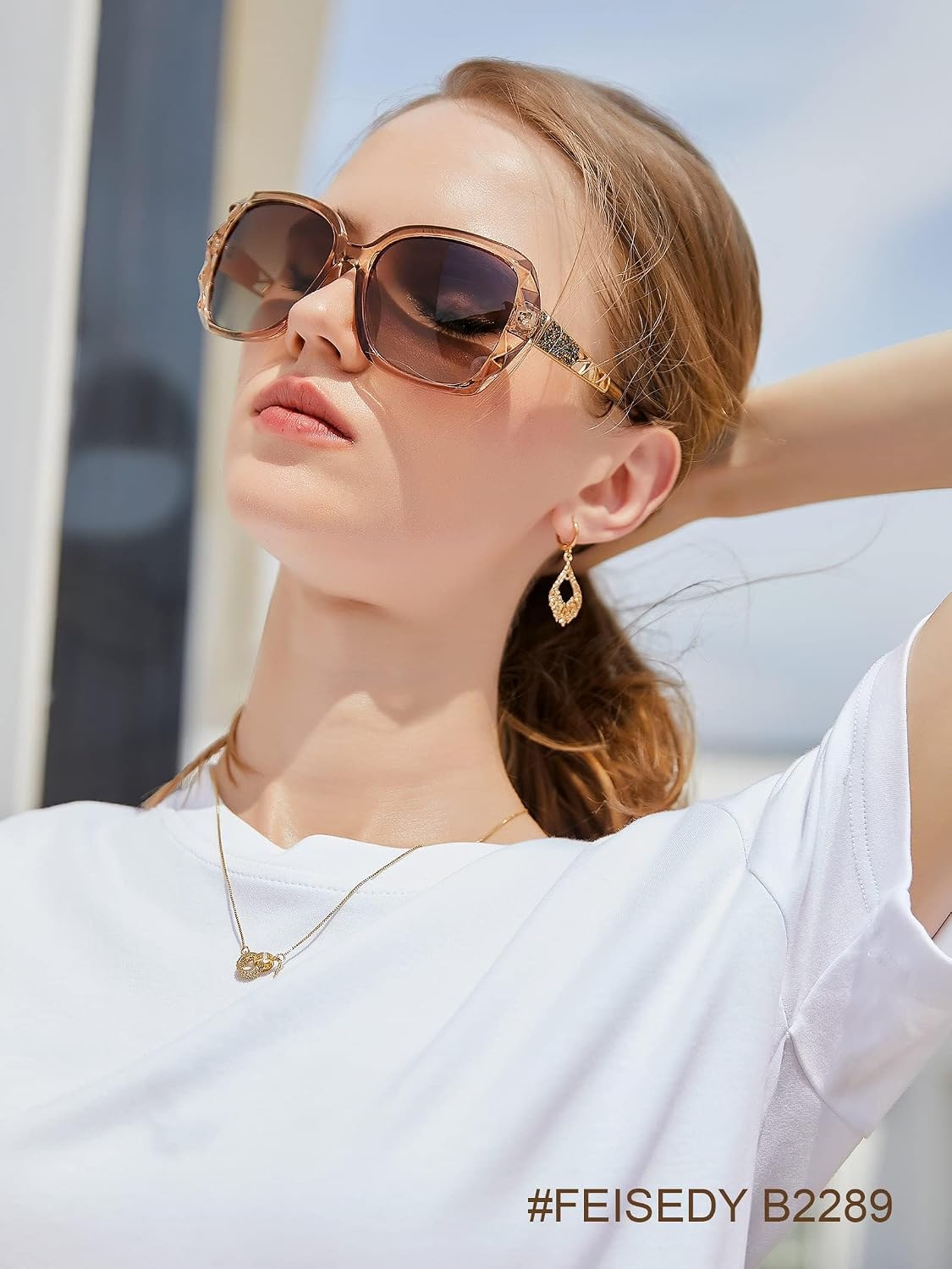 商品图片 107 | B079GT4RXH | FEISEDY Polarized Women Square Sunglasses Sparkling Composite Shiny Frame B2289