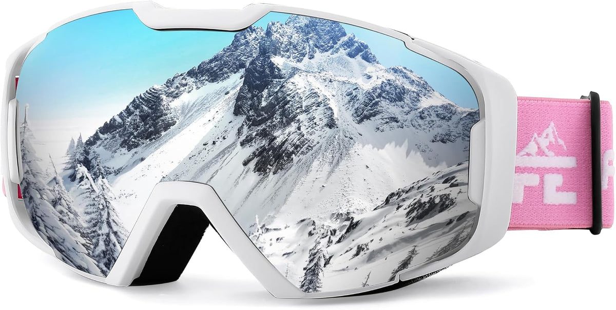 White - Silver Vlt 12% | B0CFF9JNKF | FEISEDY Ski Goggles, OTG Snow Sport Goggles for Adult Youth, Anti-Fog UV400 Protection Bendable Dual-Lenses B2961