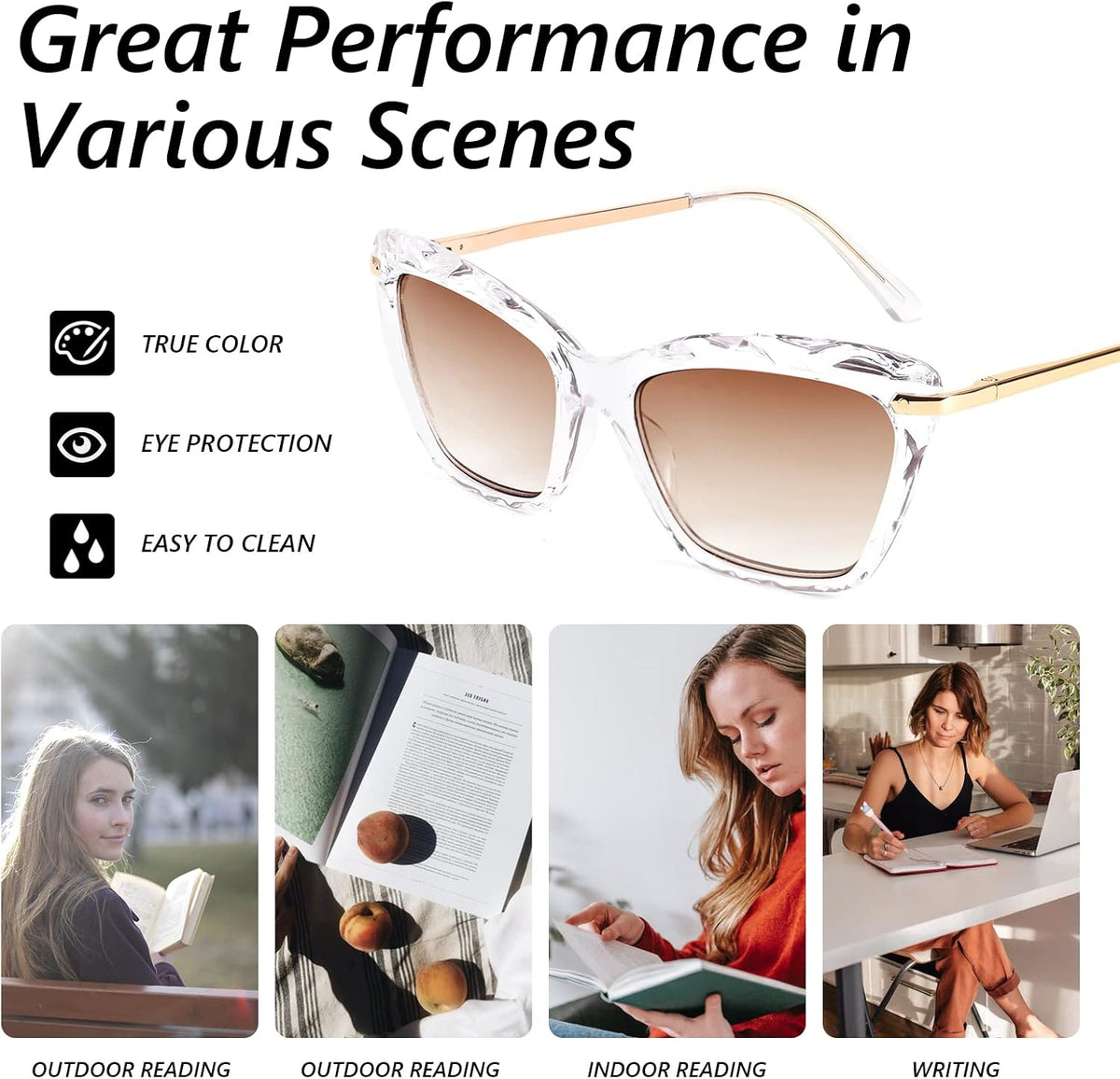 商品图片 13 | B09XDZ71JH | FEISEDY Vintage Cat Eye Reading Sunglasses Full Lens Women Sun Reader Glasses Spring Hinges B2896