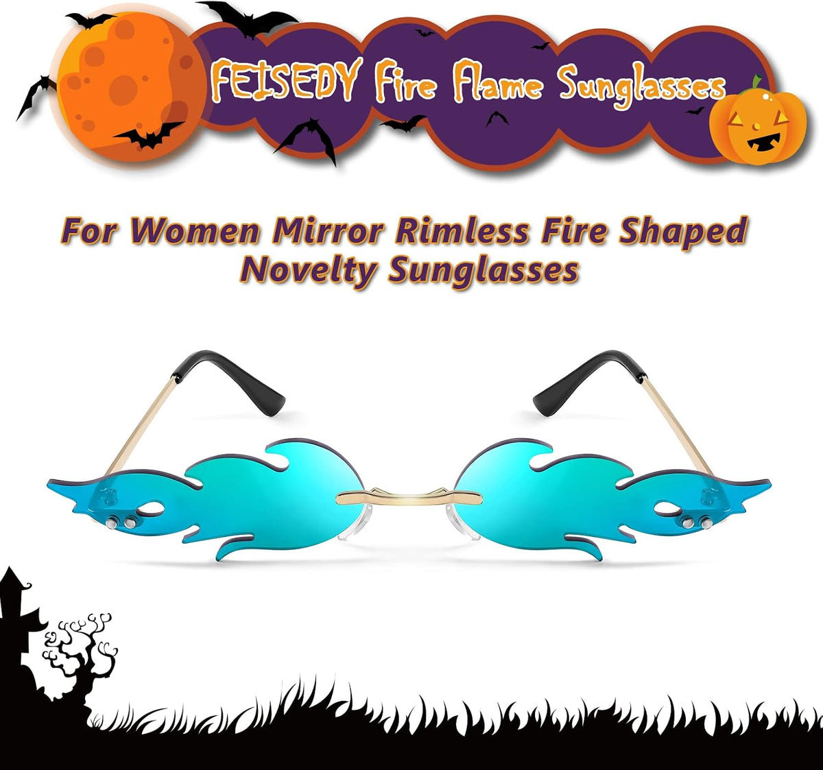 ÉÌƷͼƬ 15 | B09JK7M3SQ | FEISEDY Fire Flame Sunglasses for Women Mirror Rimless Fire Shaped Novelty Sunglasses B2839