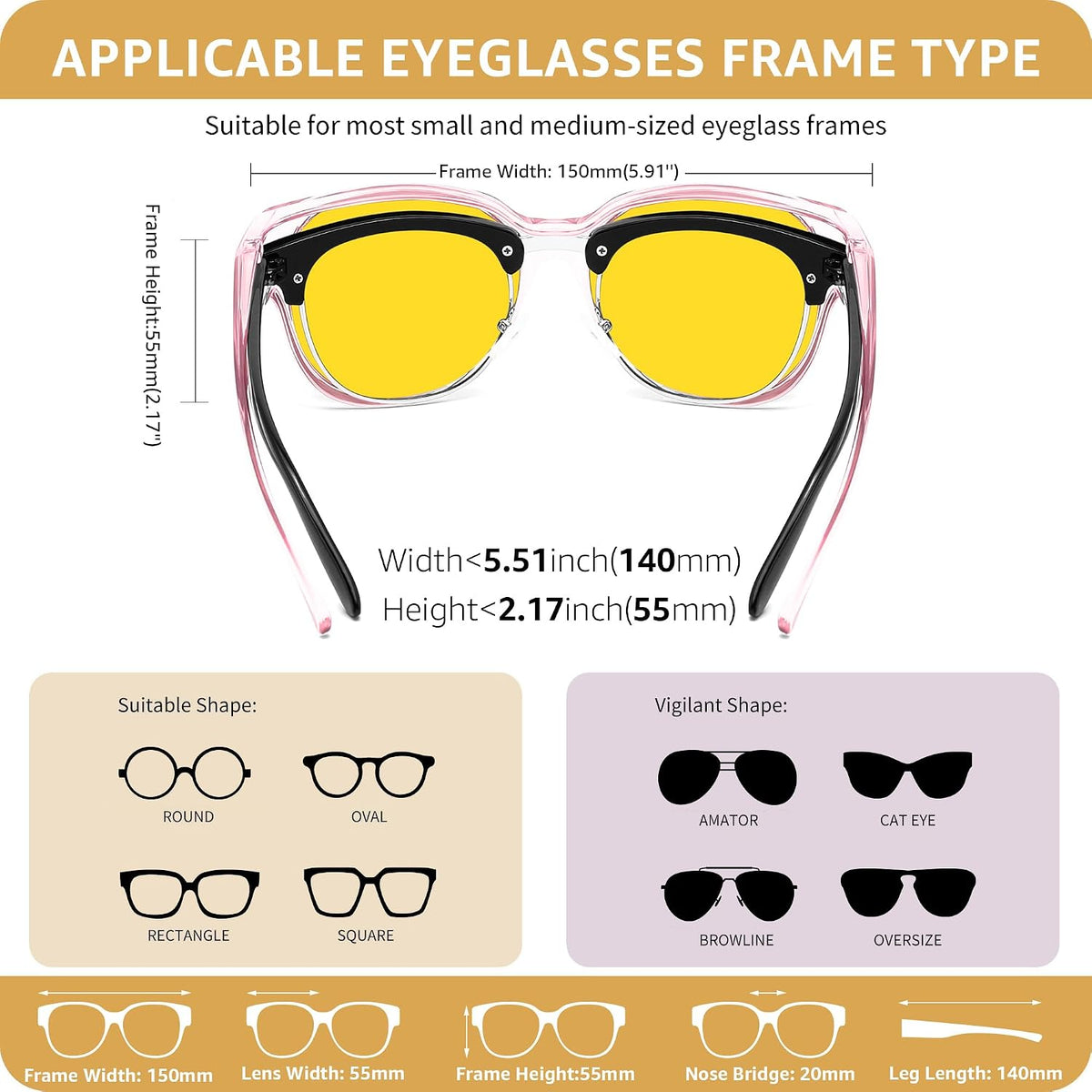 ÉÌƷͼƬ 6 | B0FX4NQCGM | FEISEDY 2Pack Night Driving Glasses Over Glasses with Yellow Lenses Fit Over Polarized Nighttime Sunglasses B0331