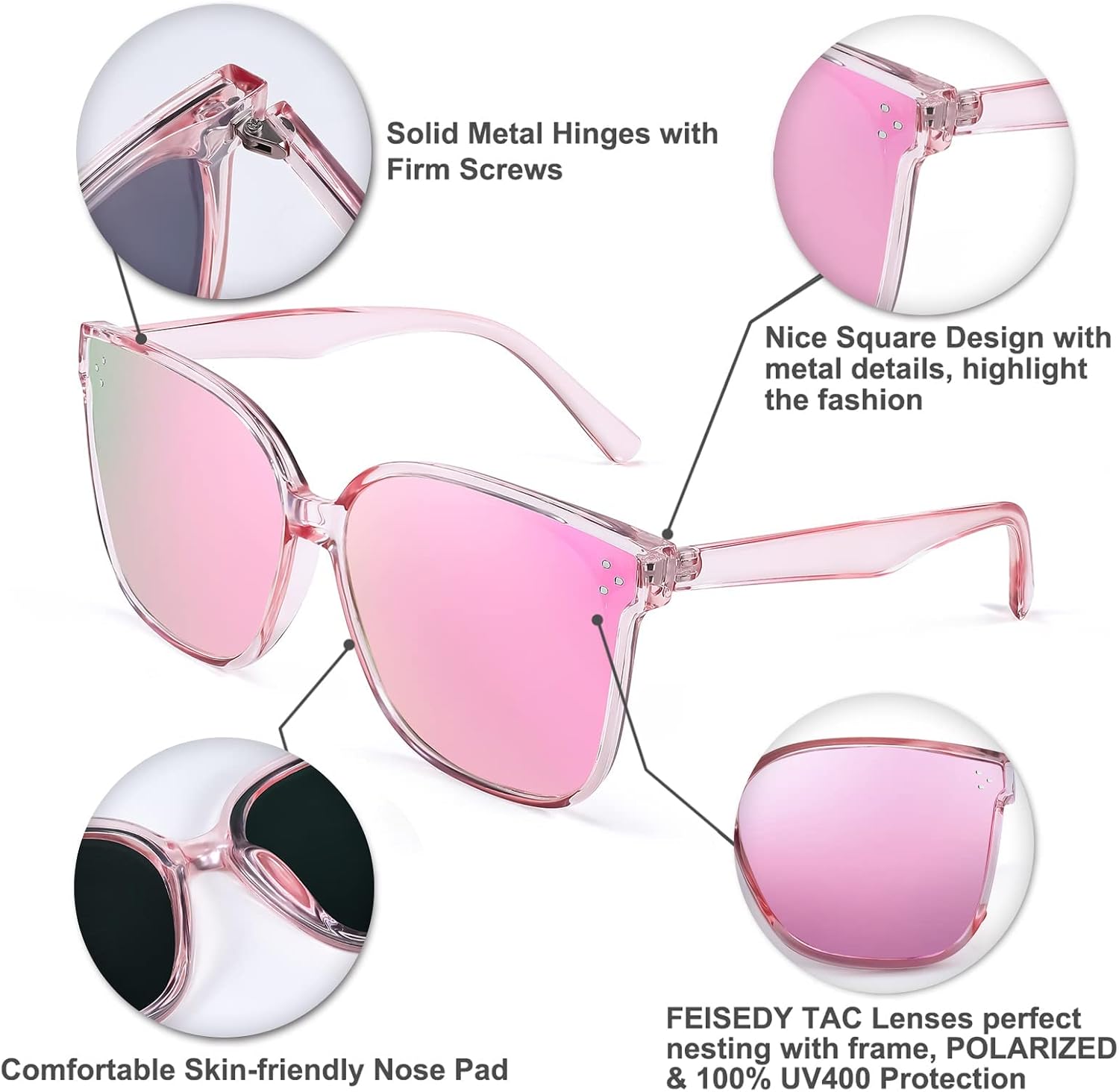 商品图片 55 | B0871BKMTN | FEISEDY Oversized Polarized Sunglasses - UV400 Protection, Square Fashion Sun Glasses for Outdoor & Daily B2600