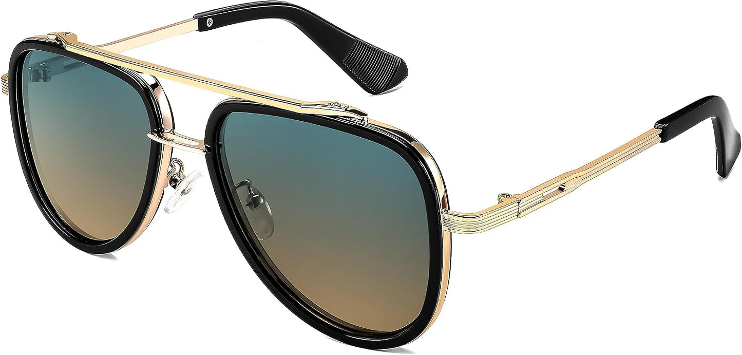 Gradient Green-yellow Lenses 05 / 55 Millimeters | B0CF2799D7 | FEISEDY Aviator Sunglasses Men Women, Square Retro 70s Vintage Classic Frame, UV400 Driving Fishing Golf Hiking B0036