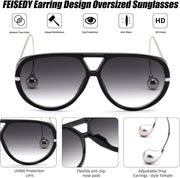 ÉÌƷͼƬ 3 | B0F8N8W8JM | FEISEDY Oversized Aviator Sunglasses With Earring Design for Women Large Big Frame Luxury Designer Shades for Ladies B0296