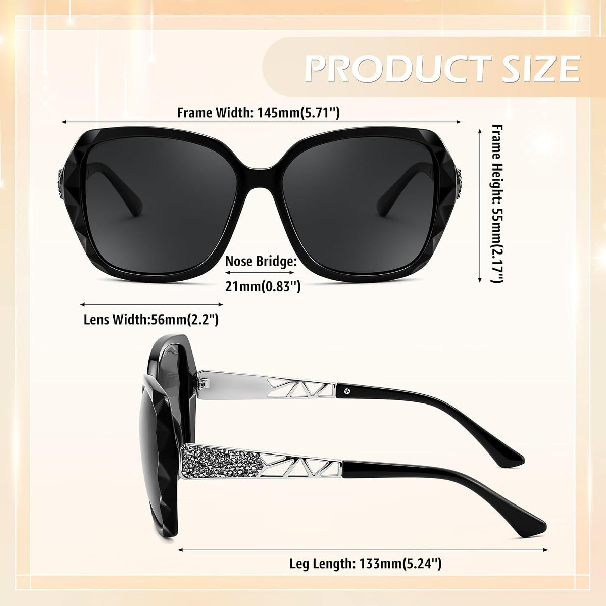 商品图片 65 | B079GT4RXH | FEISEDY Polarized Women Square Sunglasses Sparkling Composite Shiny Frame B2289