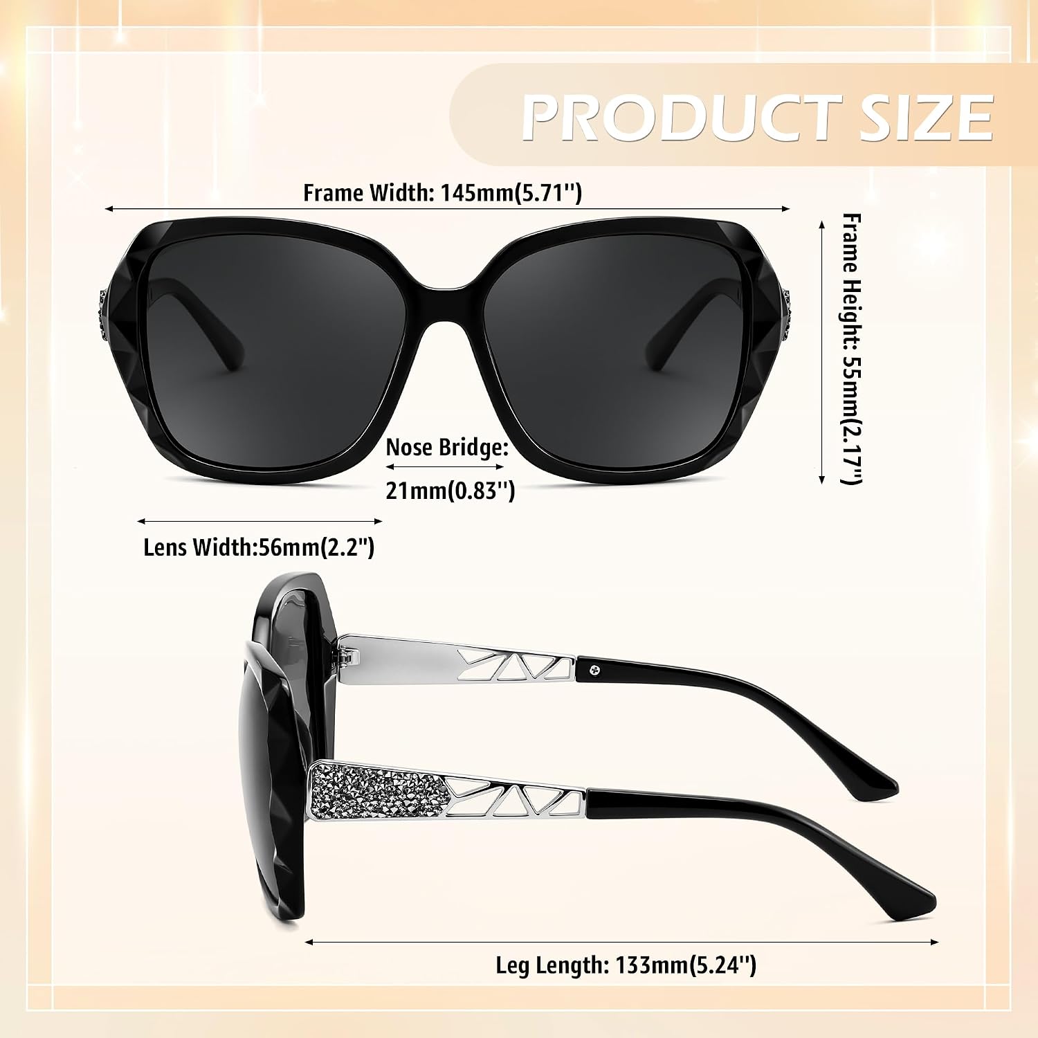 商品图片 65 | B079GT4RXH | FEISEDY Polarized Women Square Sunglasses Sparkling Composite Shiny Frame B2289