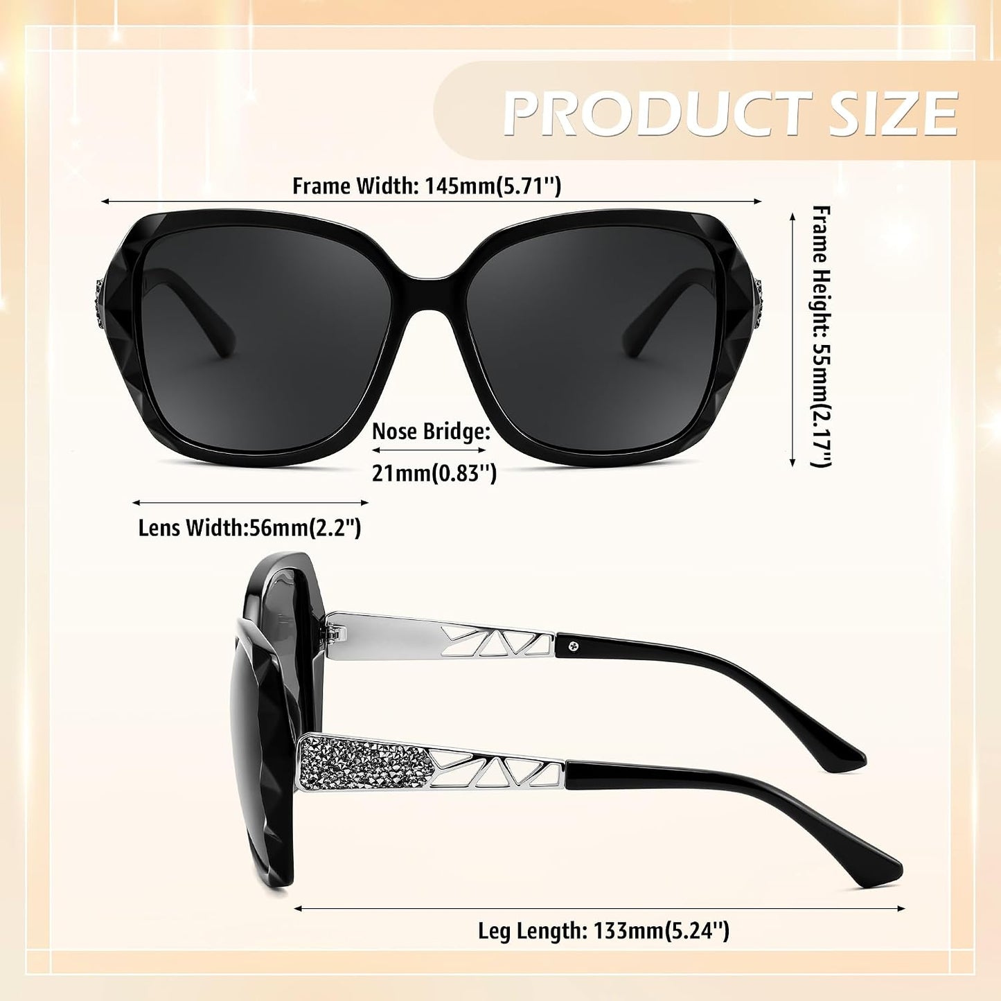 商品图片 65 | B079GT4RXH | FEISEDY Polarized Women Square Sunglasses Sparkling Composite Shiny Frame B2289