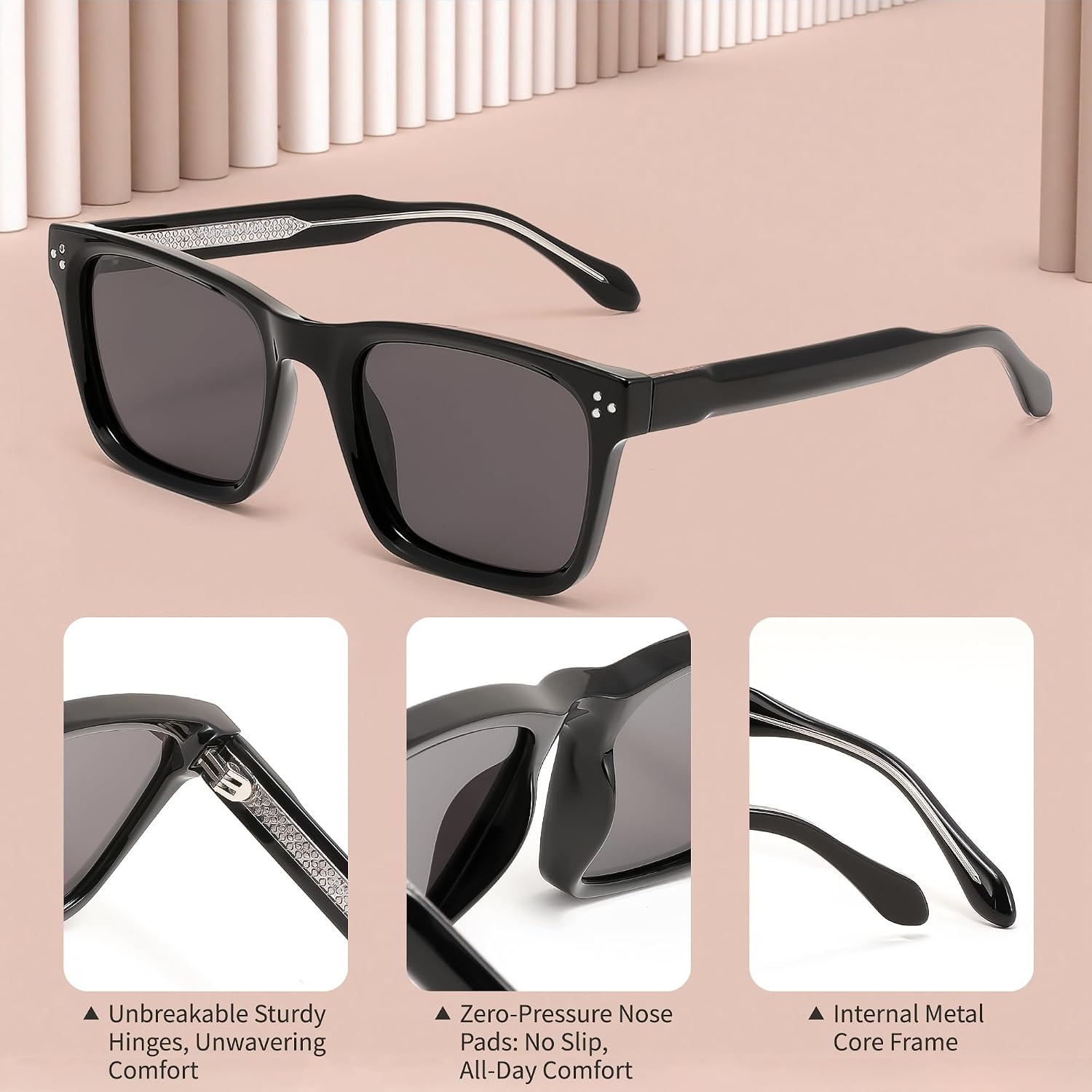 商品图片 23 | B0FHD6DJB5 | FEISEDY Trendy Square Polarized Sunglasses For Men Women Thick Frame B0294